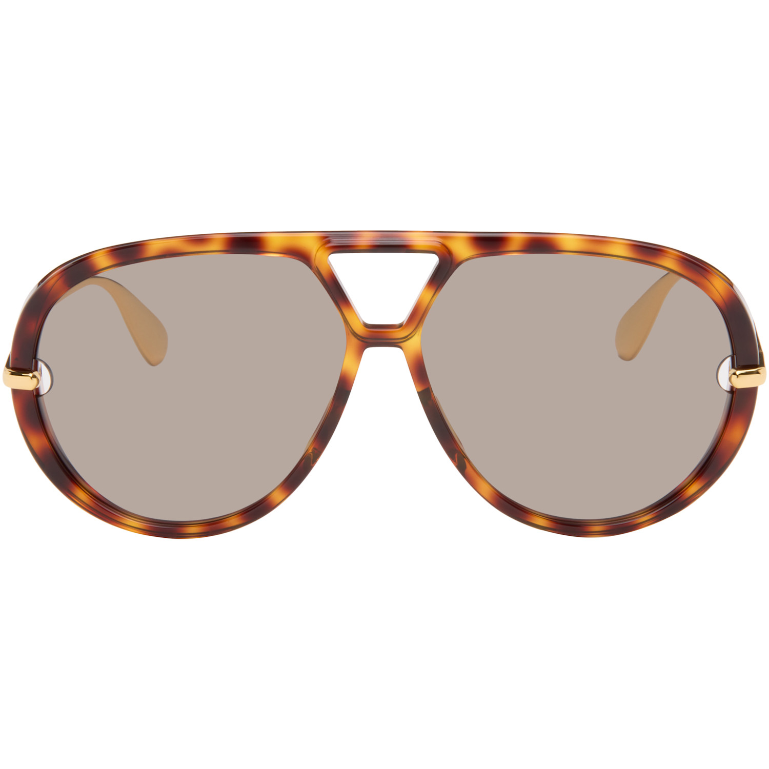 Bottega Veneta Brown & Gold Classic Aviator Sunglasses