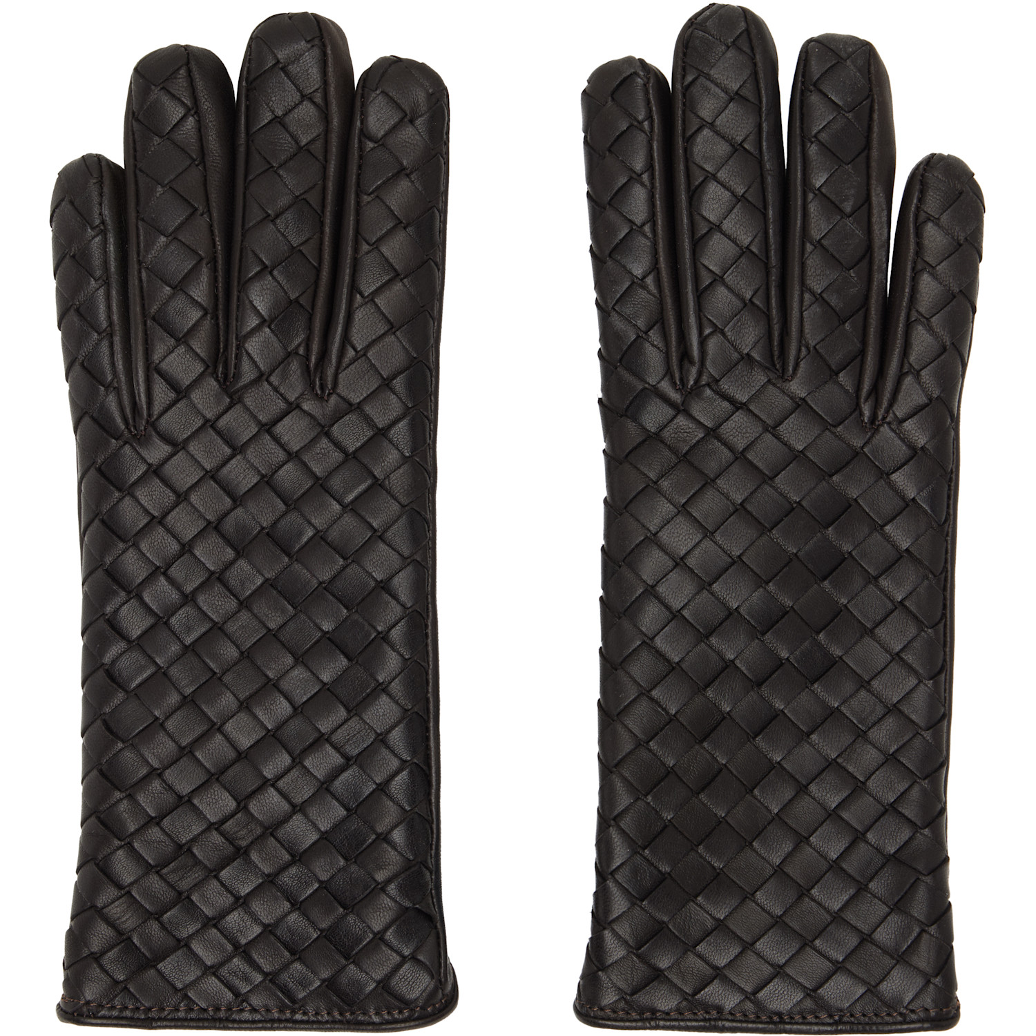 Bottega Veneta Brown Intrecciato Leather Gloves