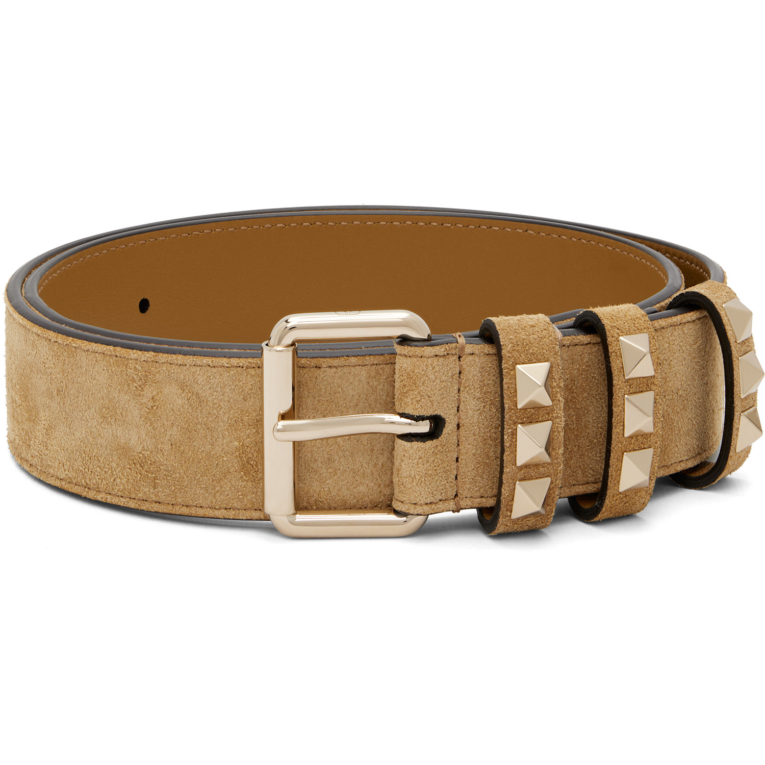 Valentino Garavani Tan Rockstud Suede Belt