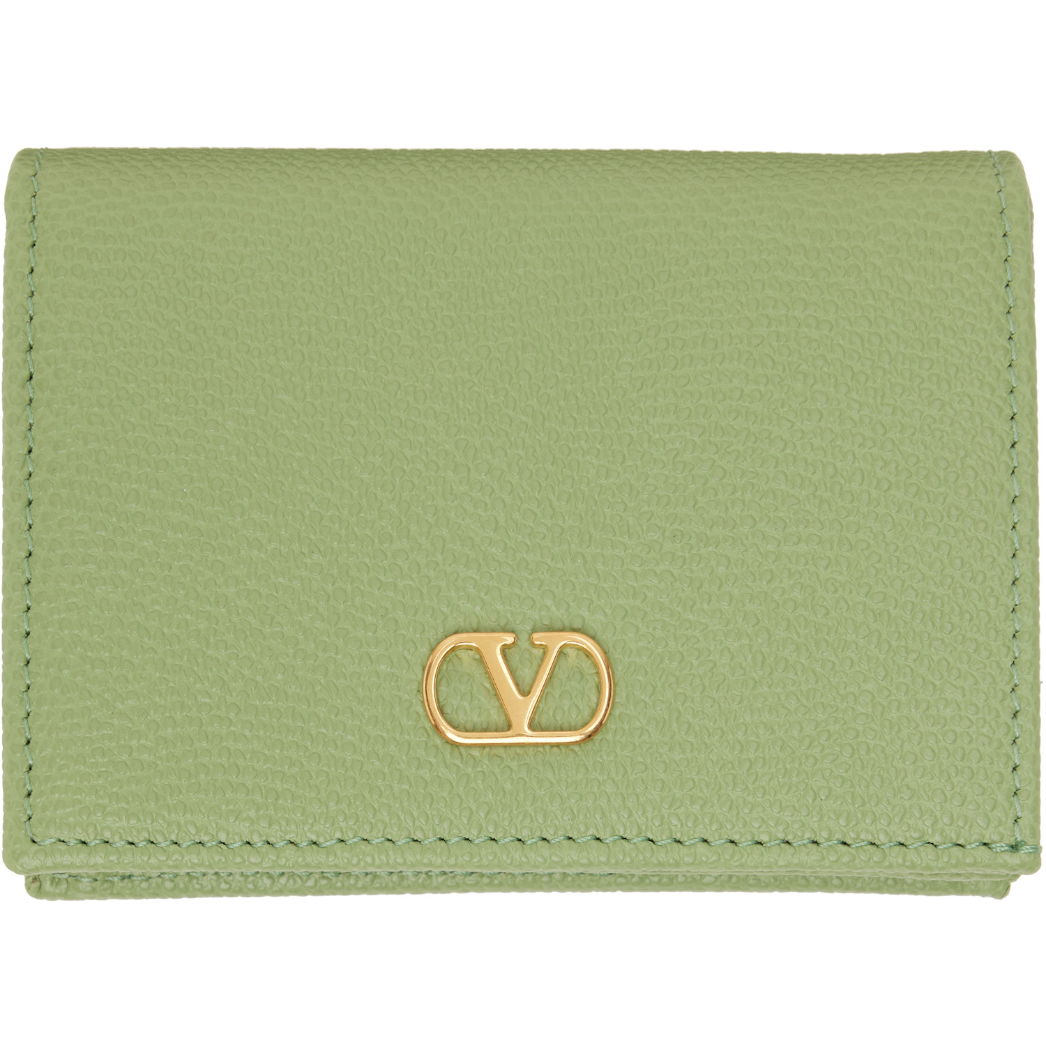 Valentino Garavani Green VLogo Signature Grainy Calfskin Wallet