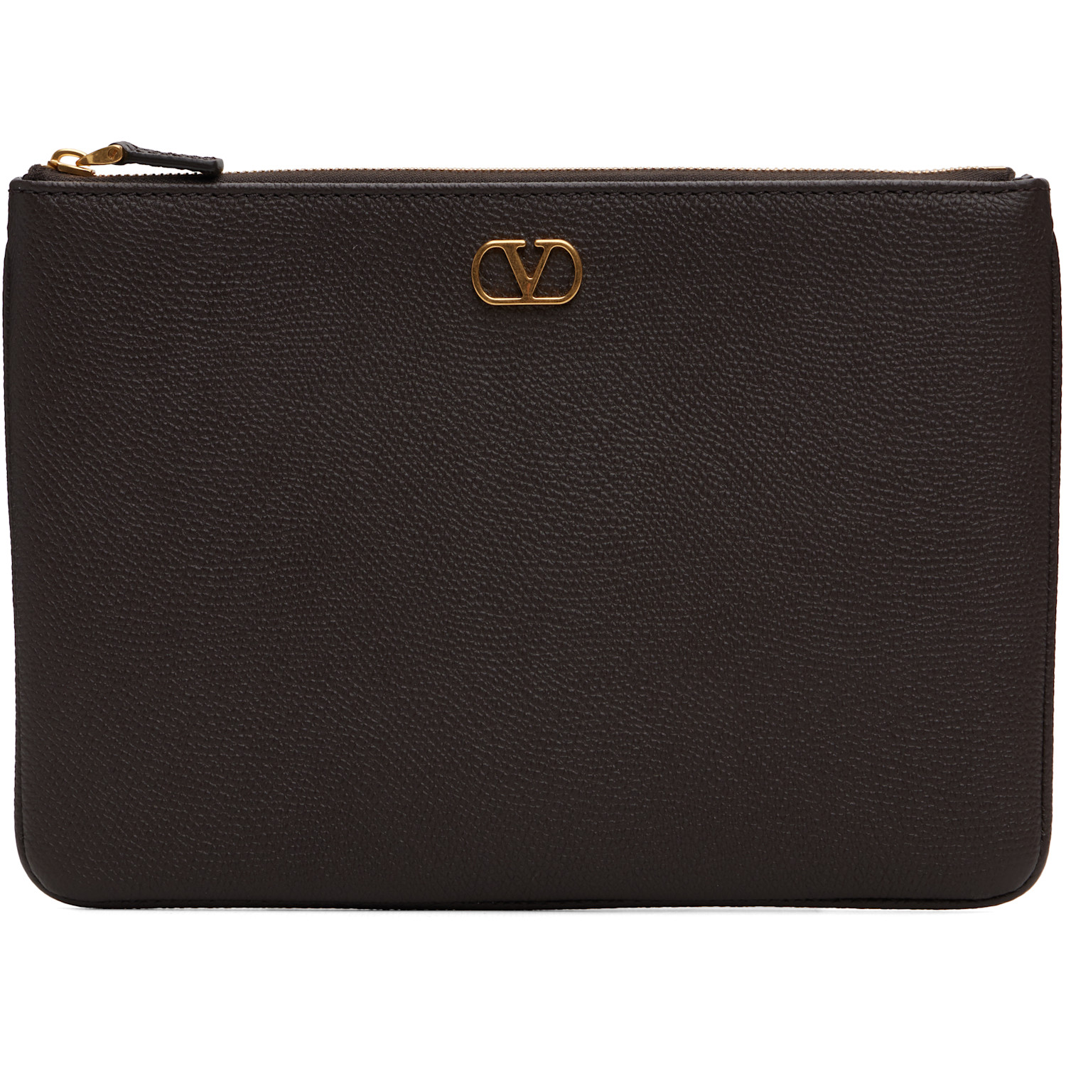 Valentino Garavani Brown VLogo Signature Grainy Calfskin Pouch