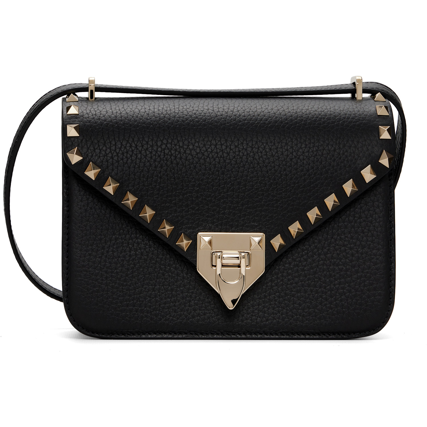 Valentino Garavani Black Rockstud Small Shoulder Grainy Calfskin Bag