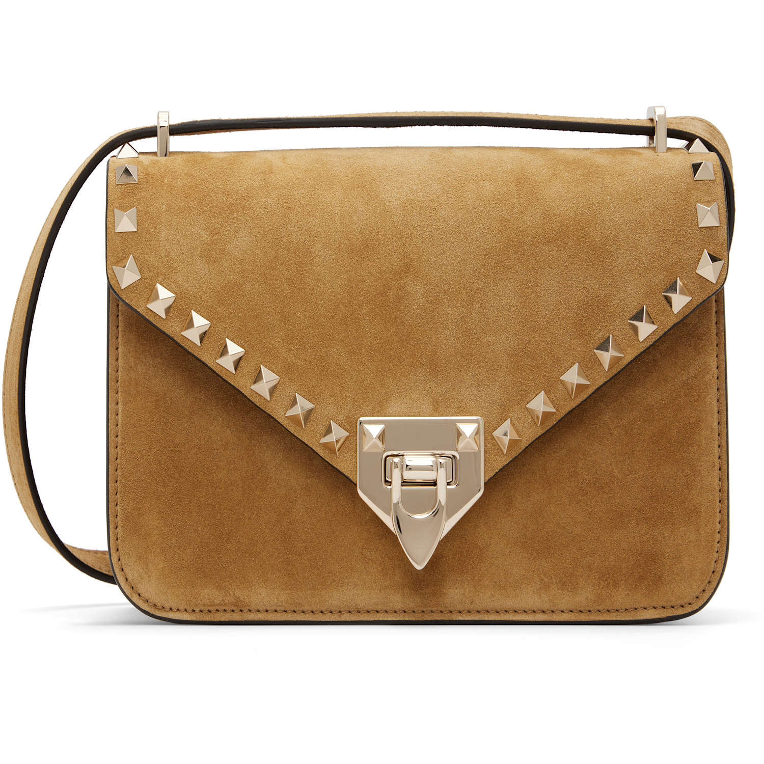Valentino Garavani Tan Rockstud Small Shoulder Suede Bag