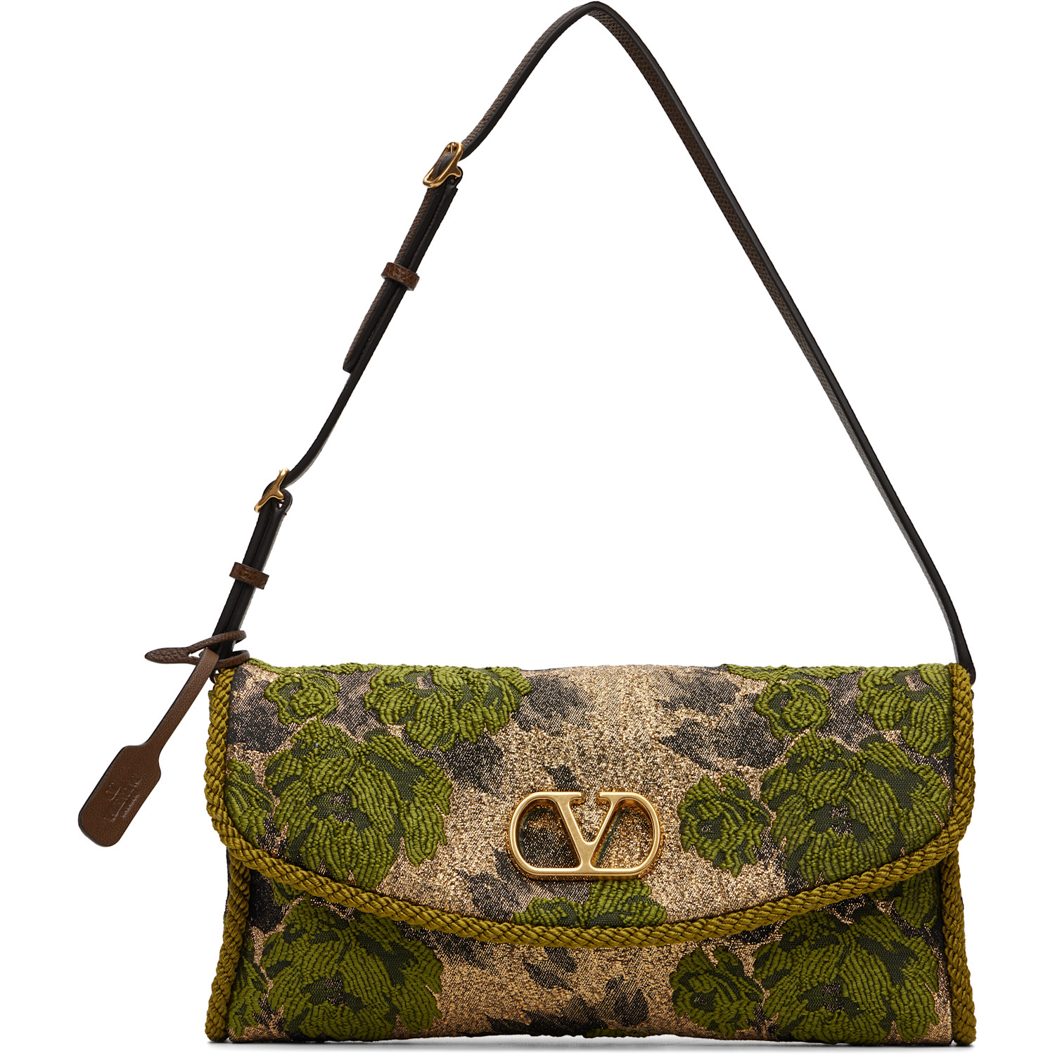 Valentino Garavani Green & Gold Devain Small Shoulder Bag