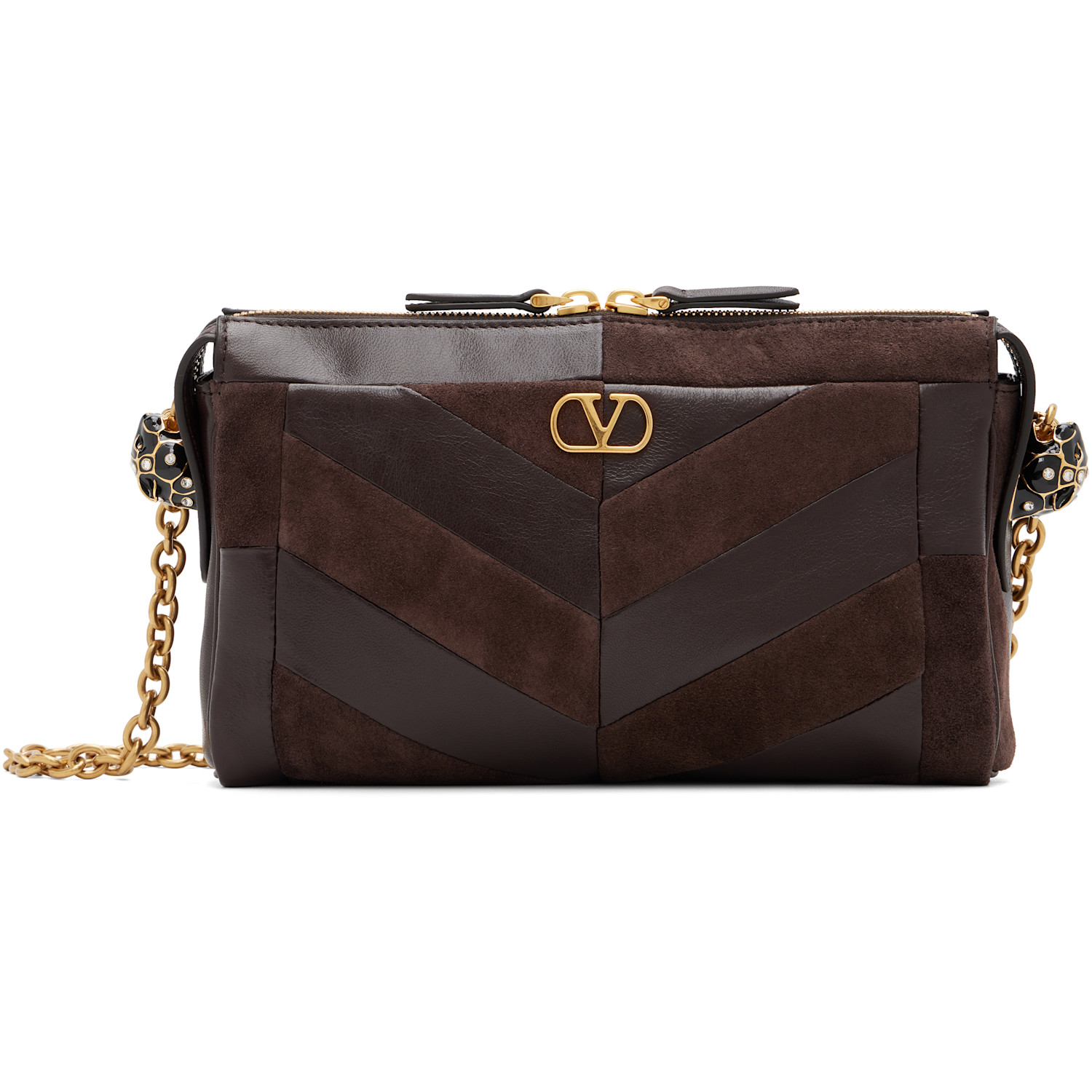 Valentino Garavani Brown Panthea Small Shoulder Chevron Pattern Bag