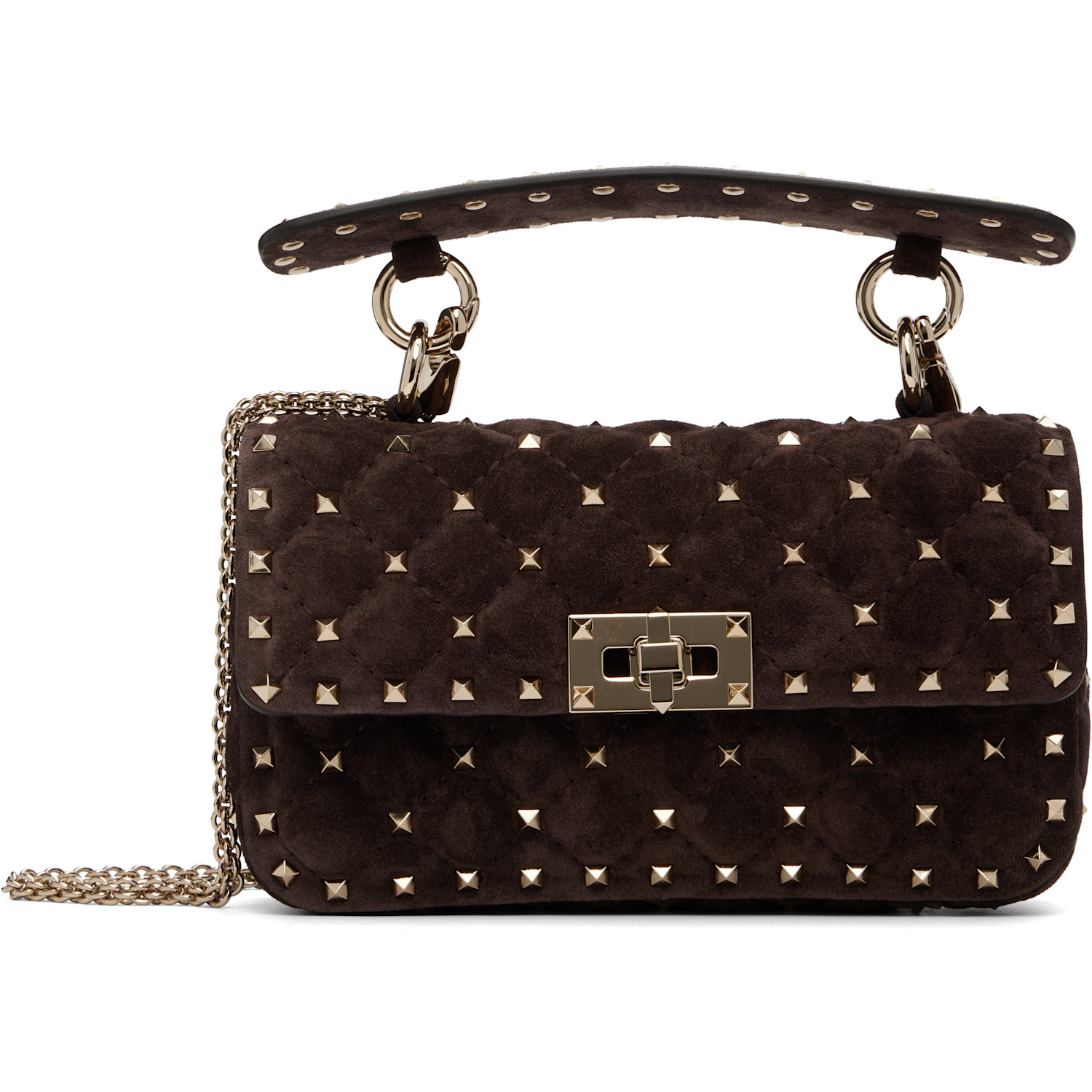 Valentino Garavani Brown Rockstud Spike Small Suede Bag