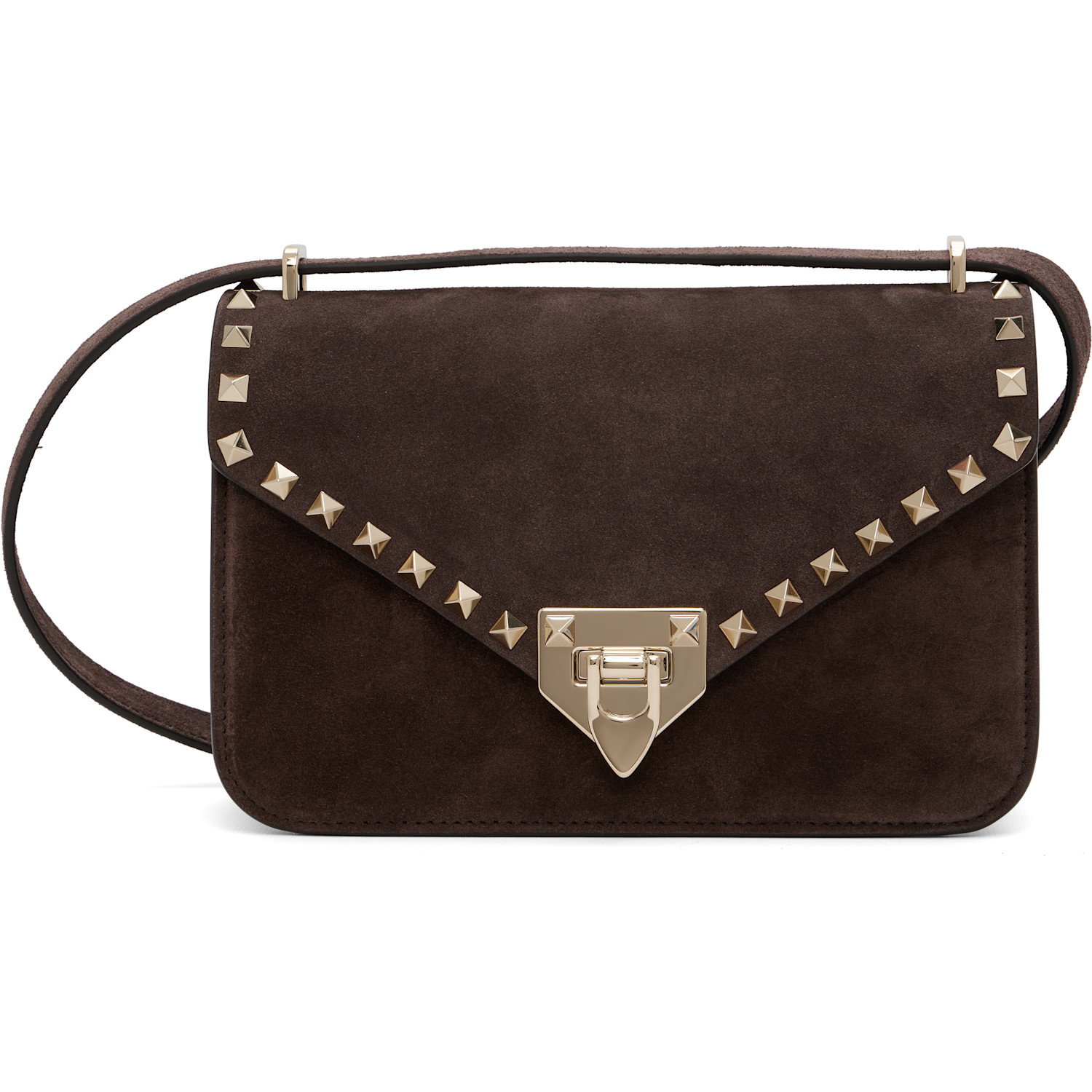 Valentino Garavani Brown Rockstud Small Shoulder Suede Bag