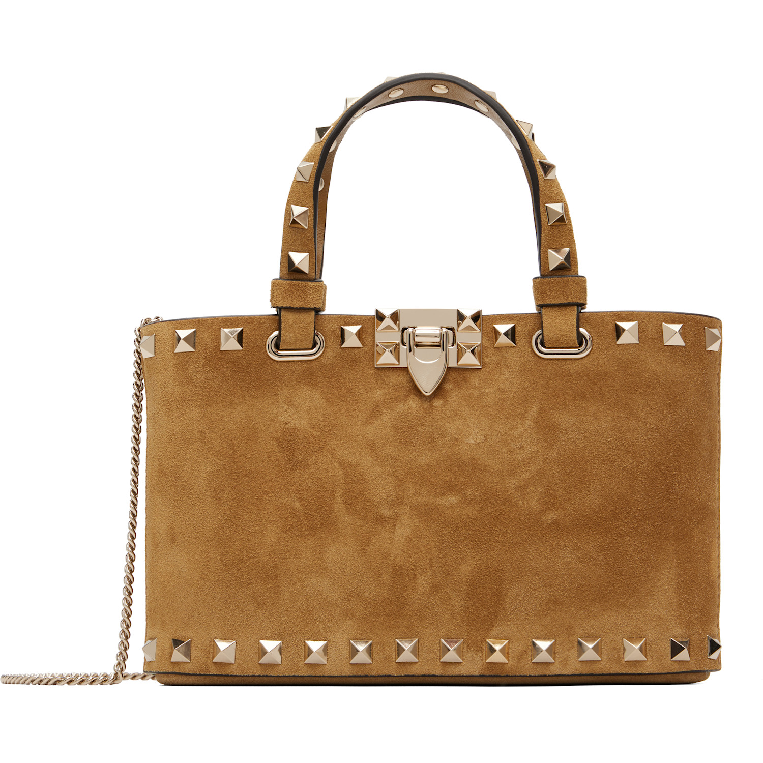 Valentino Garavani Tan Rockstud Mini Suede Shopping Tote