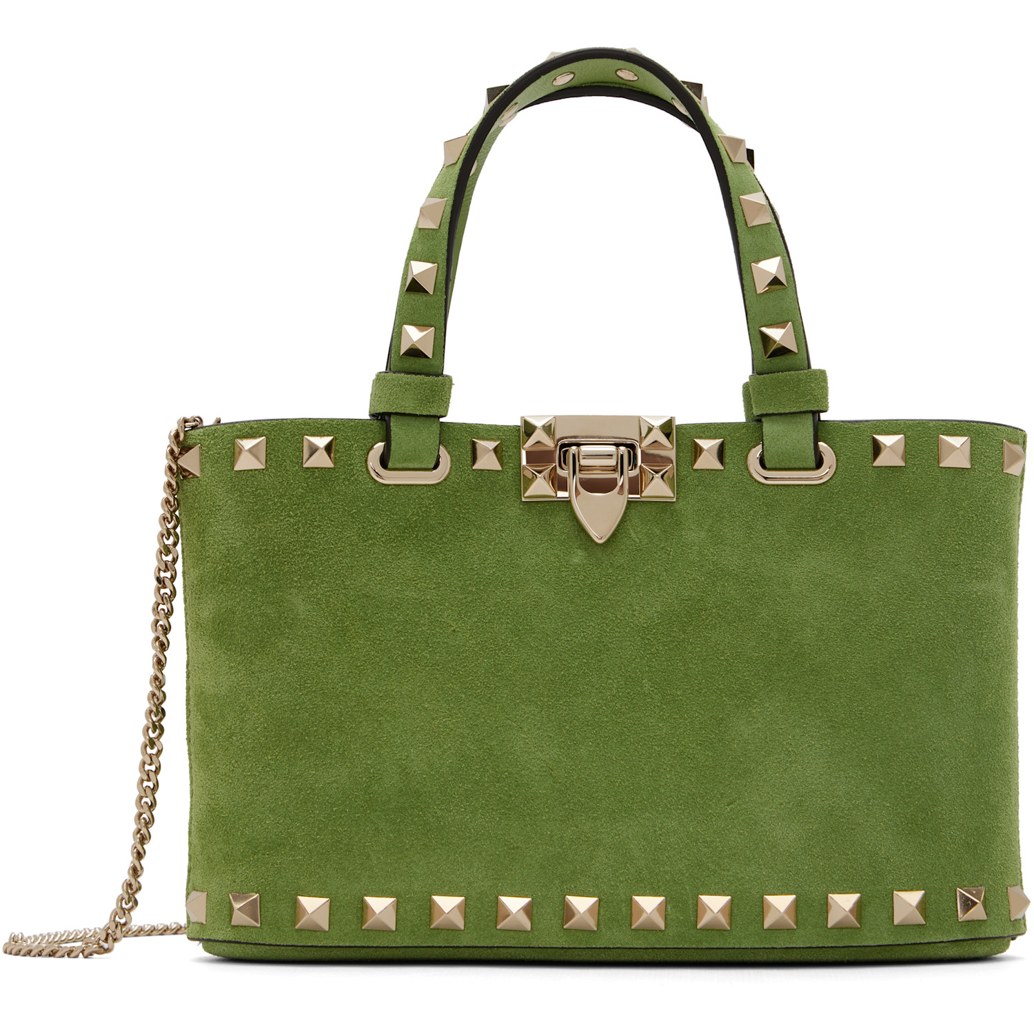 Valentino Garavani Green Rockstud Mini Suede Shopping Tote