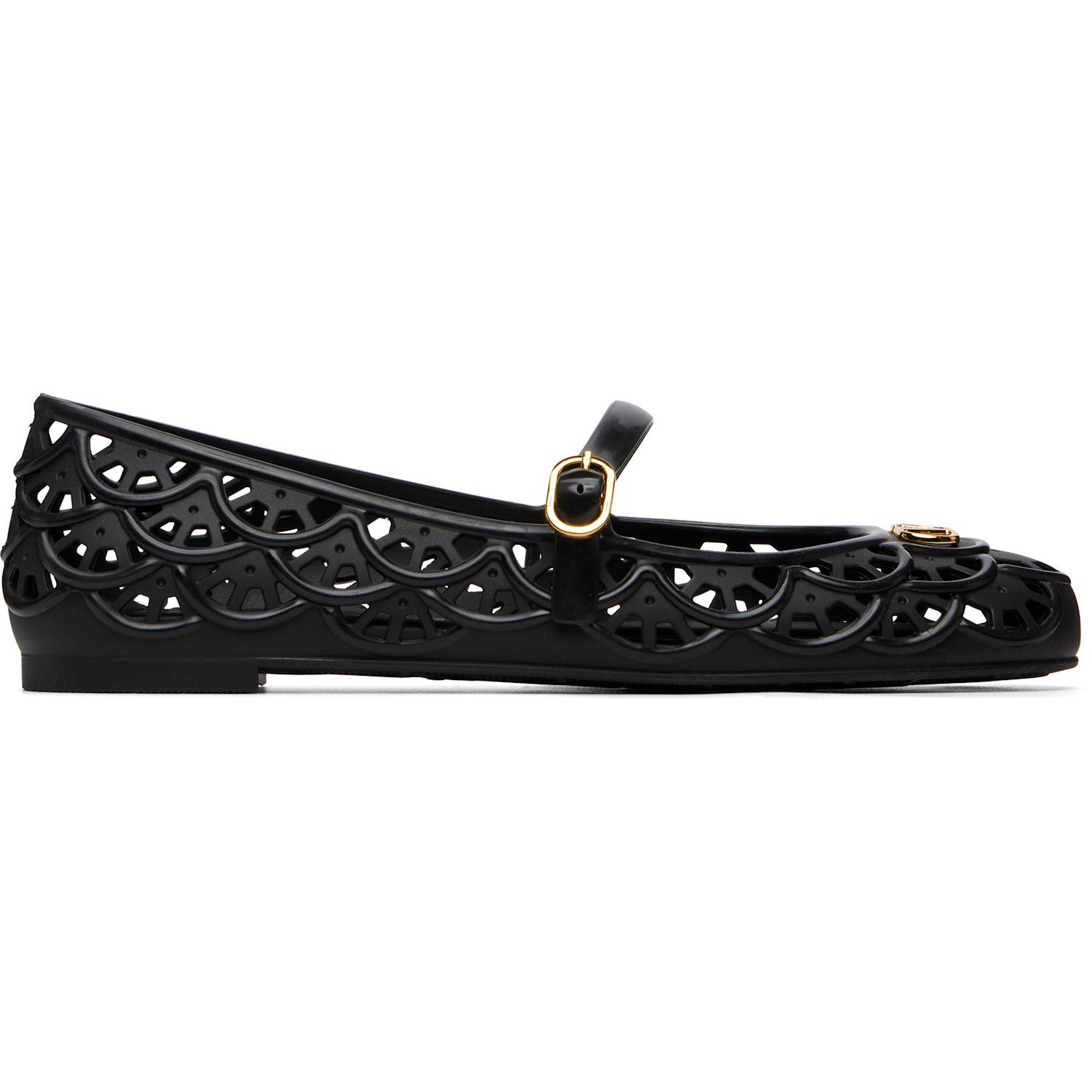Valentino Garavani Black Ondette Rubber Ballerina Flats