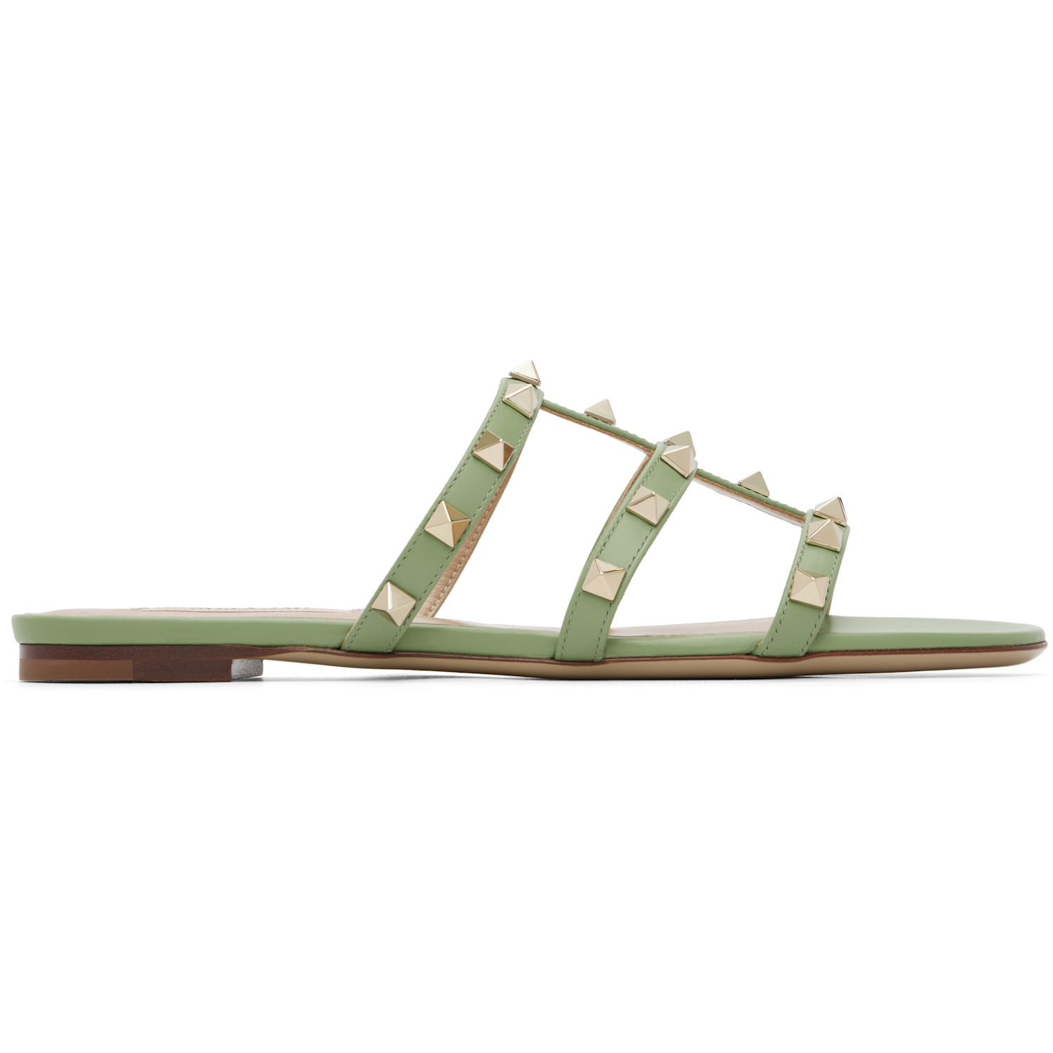 Valentino Garavani Green Rockstud Flat Slide Sandals