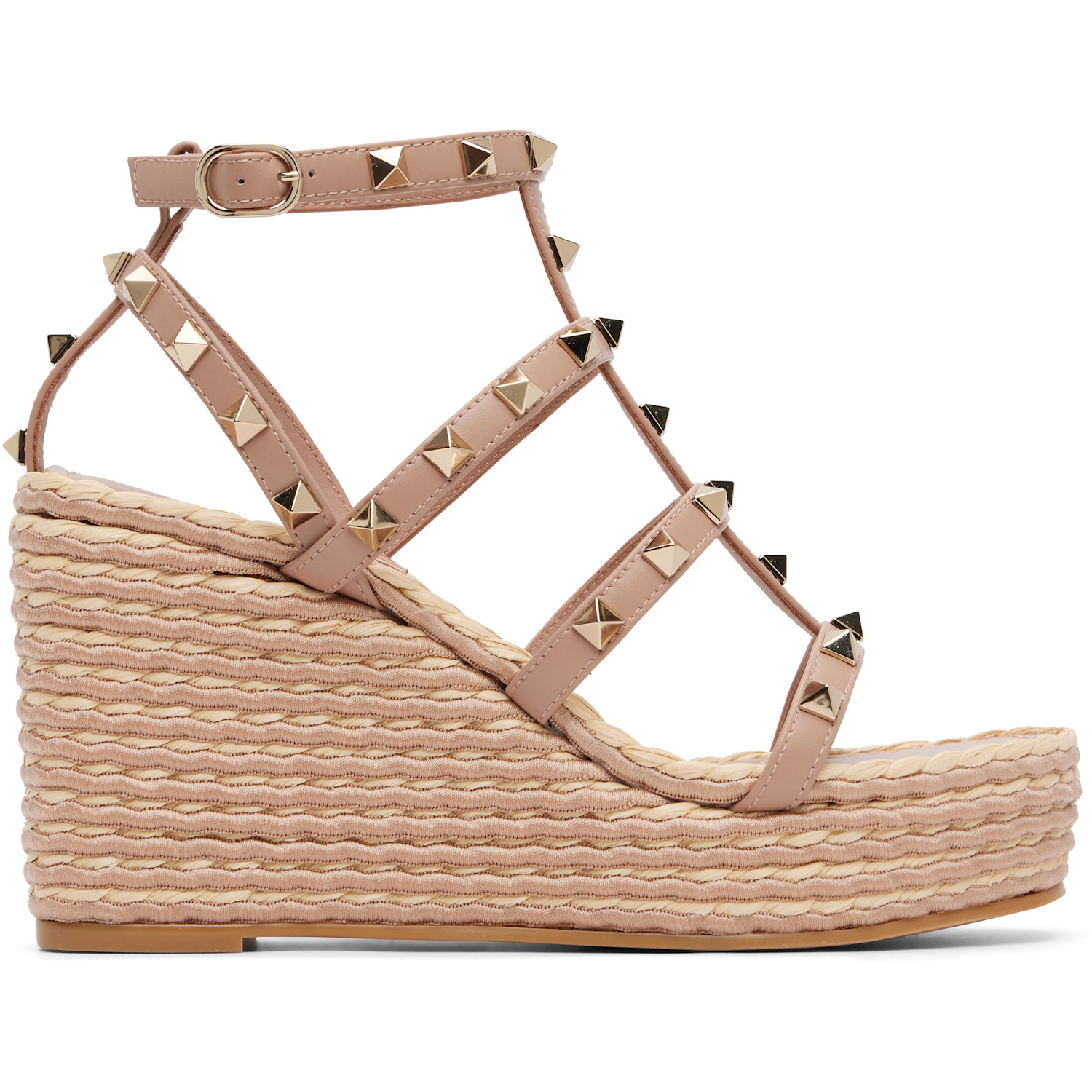Valentino Garavani Pink Rockstud Ankle Strap Wedge Heeled Sandals