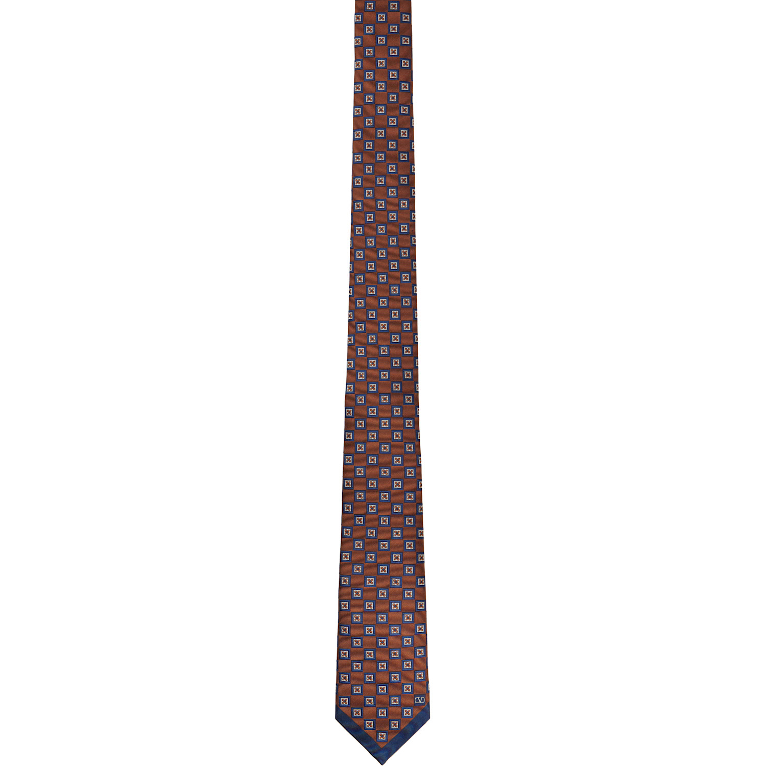 Valentino Garavani Orange & Navy Valentie Silk Jacquard Tie