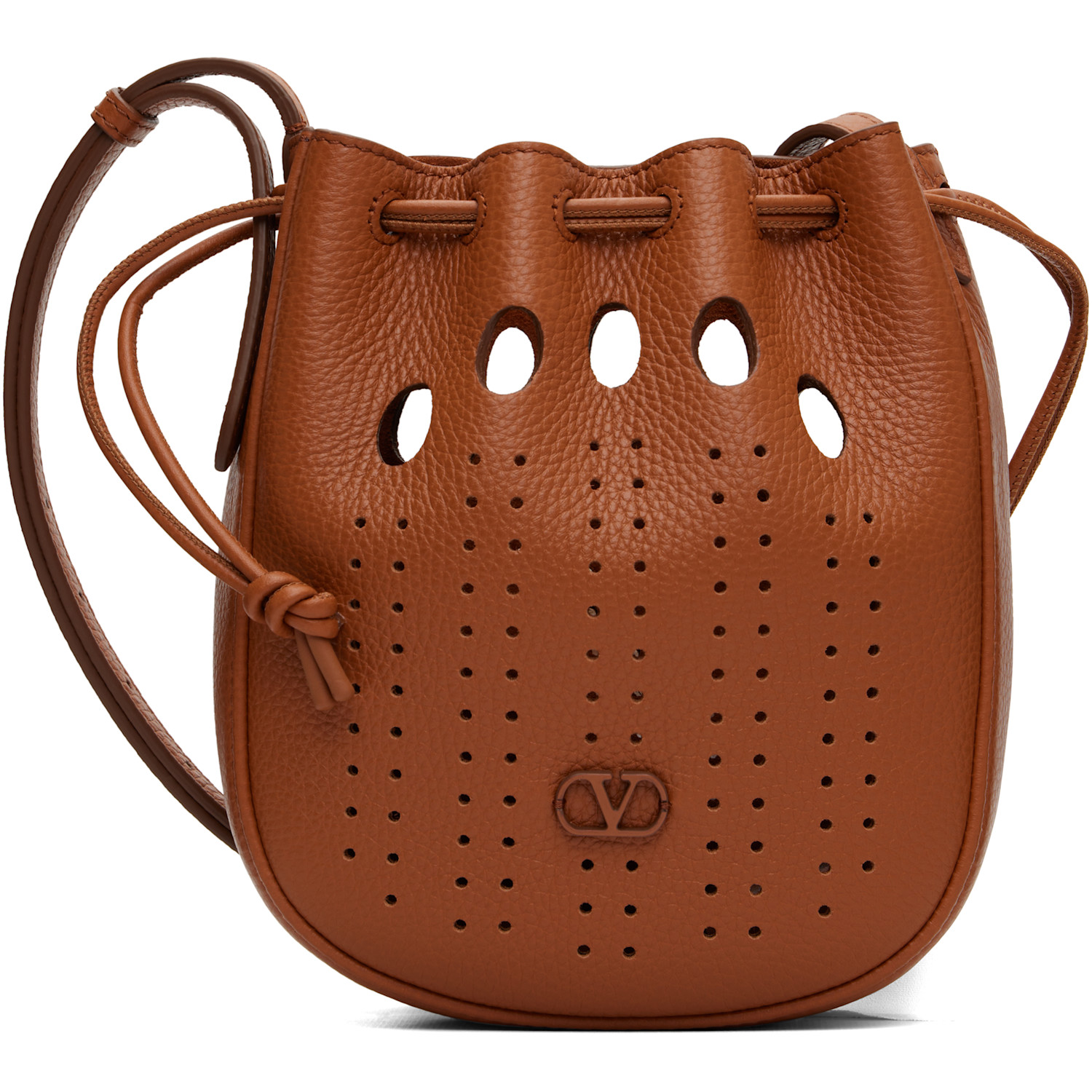 Valentino Garavani Brown Medium Drawstring VLogo Signature Bag