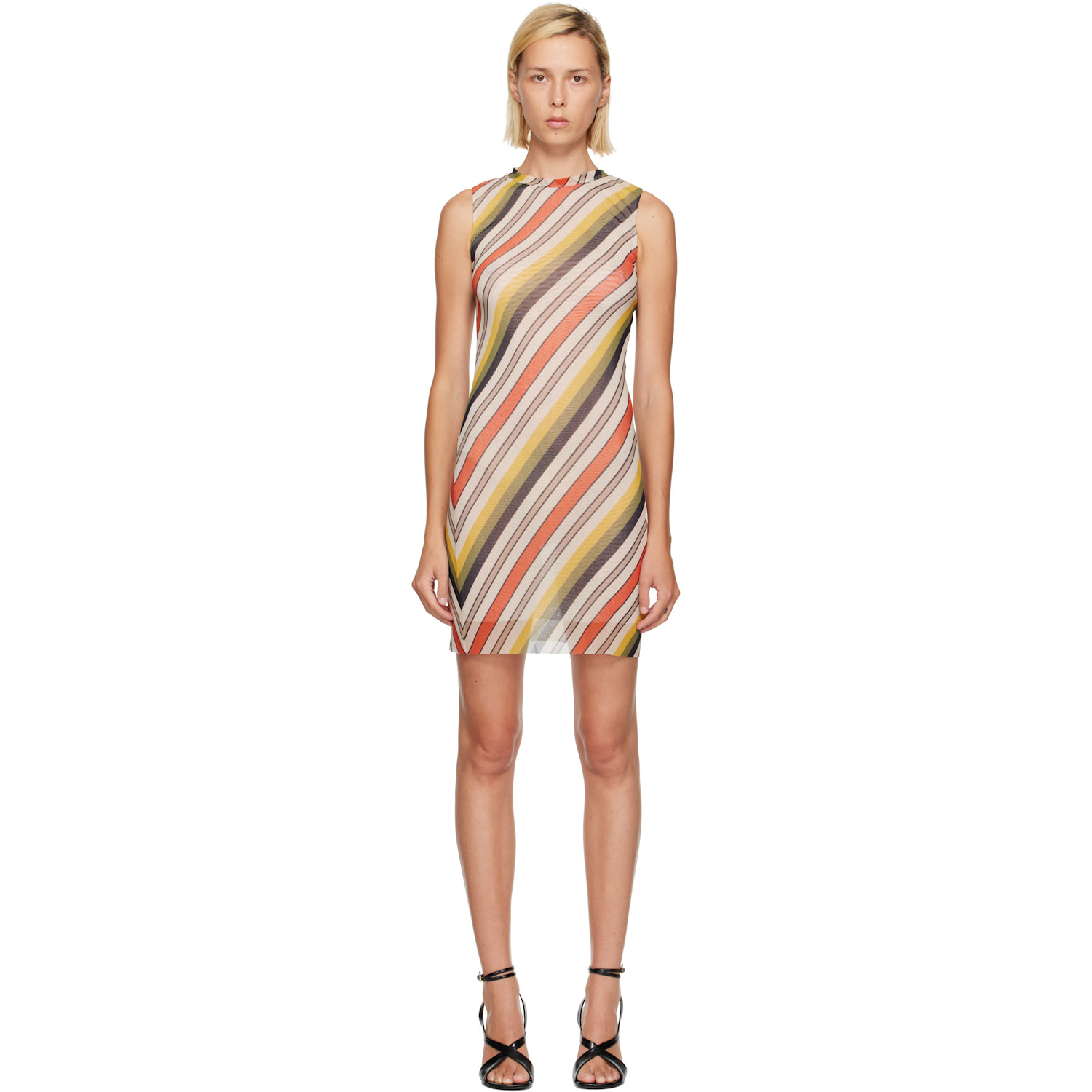 Jean Paul Gaultier Multicolor Mesh Printed Retro Stripe Minidress