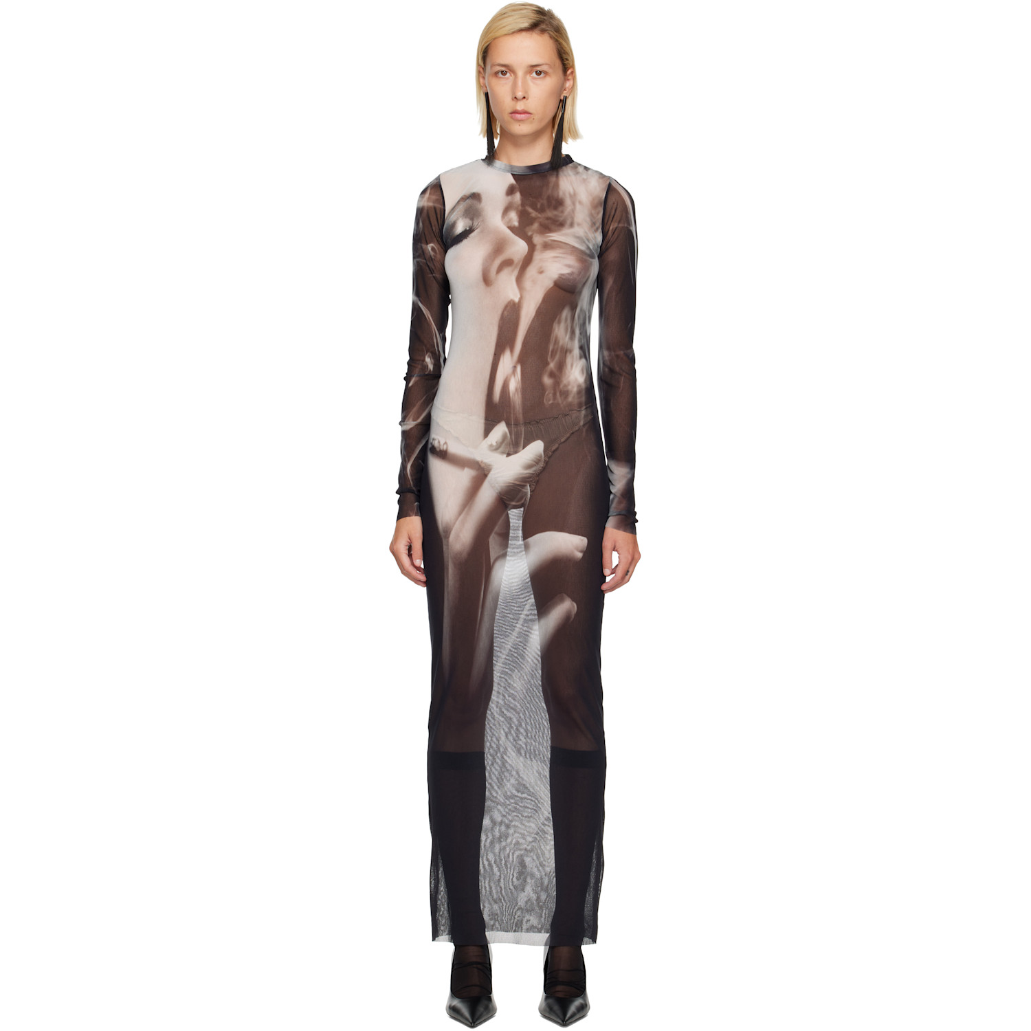Jean Paul Gaultier Black & Gray 'The Smoking Women' Maxi Dress