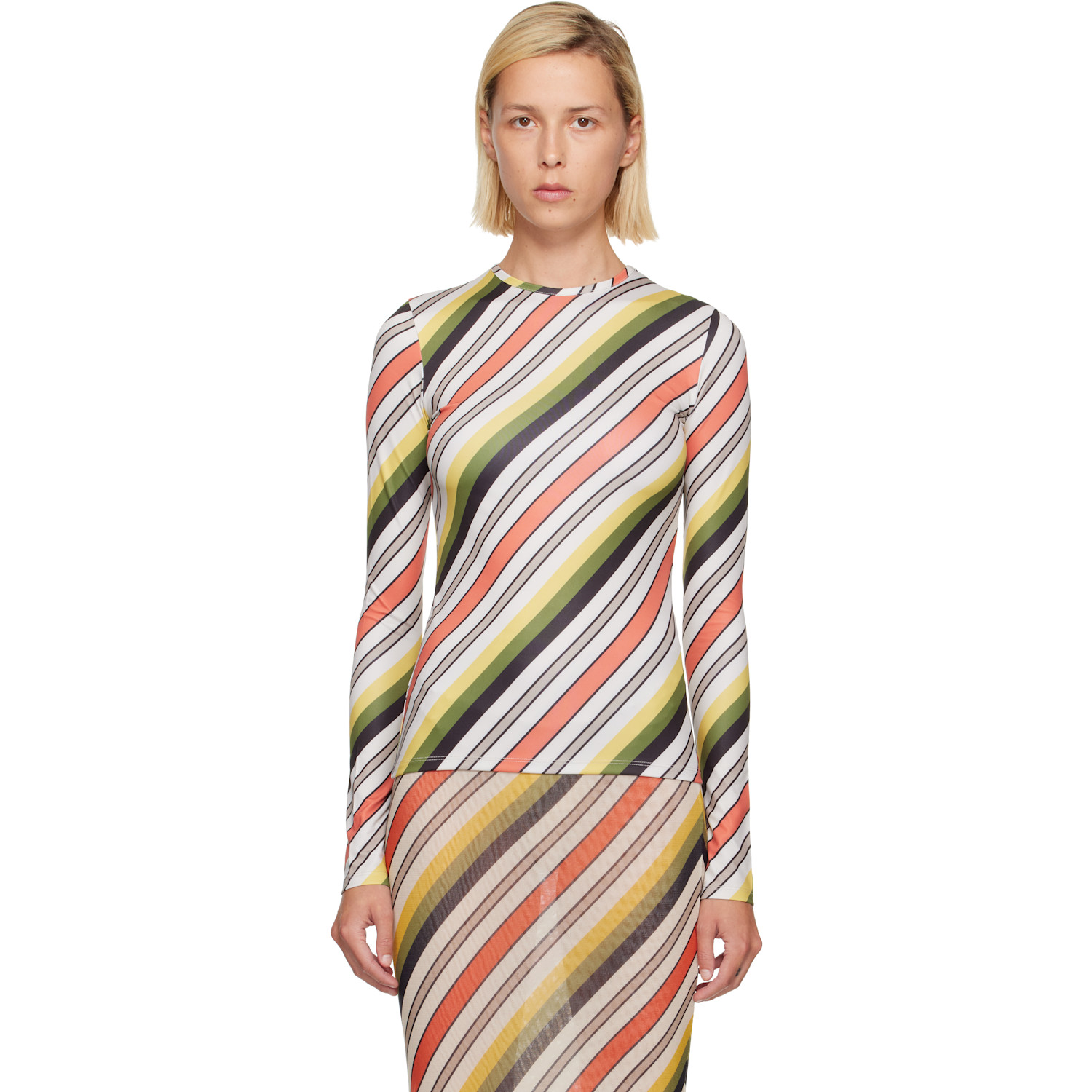 Jean Paul Gaultier Multicolor Jersey Lycra Printed Retro Stripe T-shirt