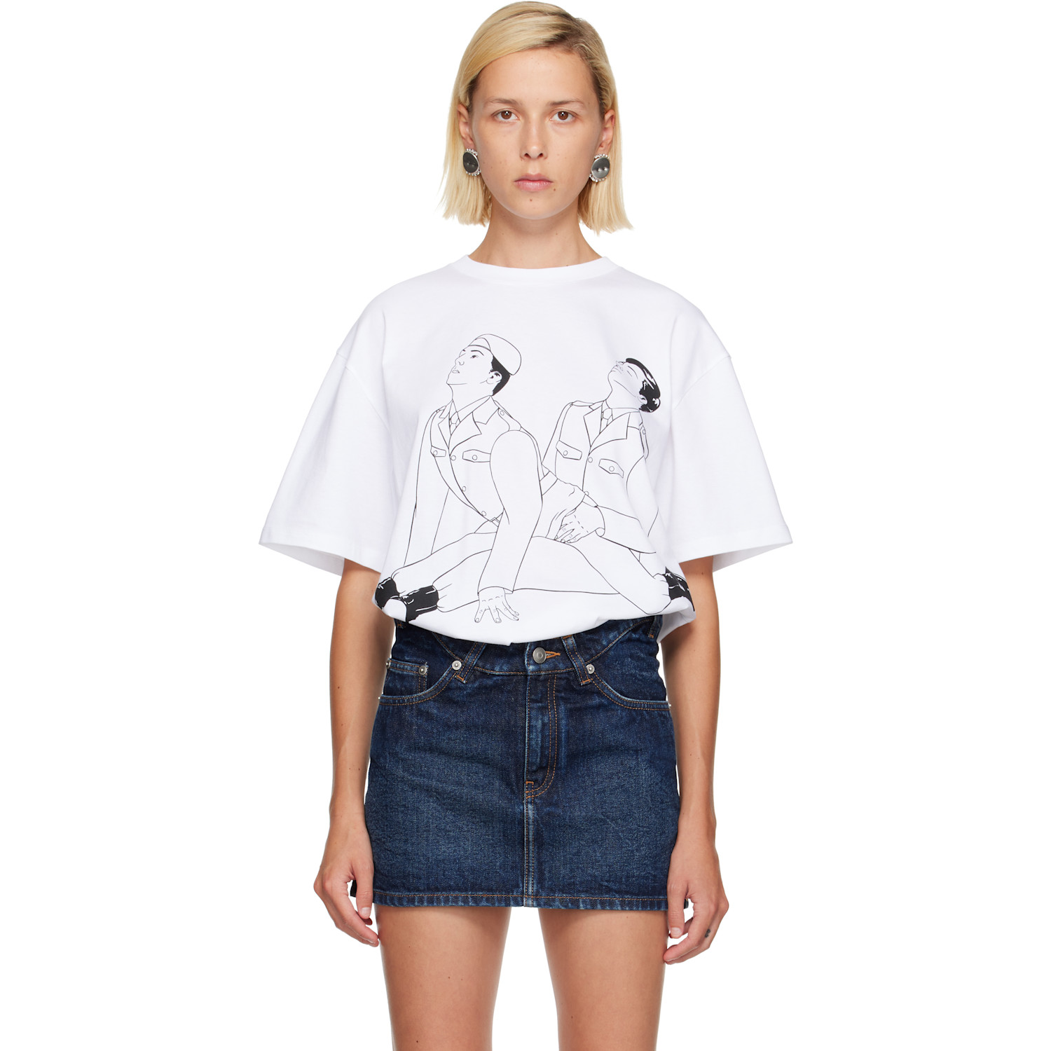 Jean Paul Gaultier White Cotton Jersey Oversized Printed Kamasutra T-shirt