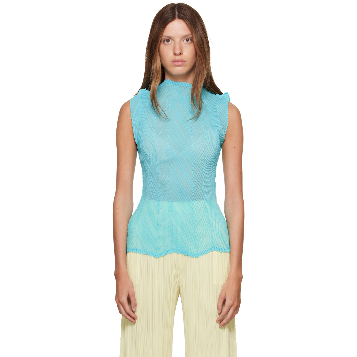 ISSEY MIYAKE Blue Zigzag Pleats Top