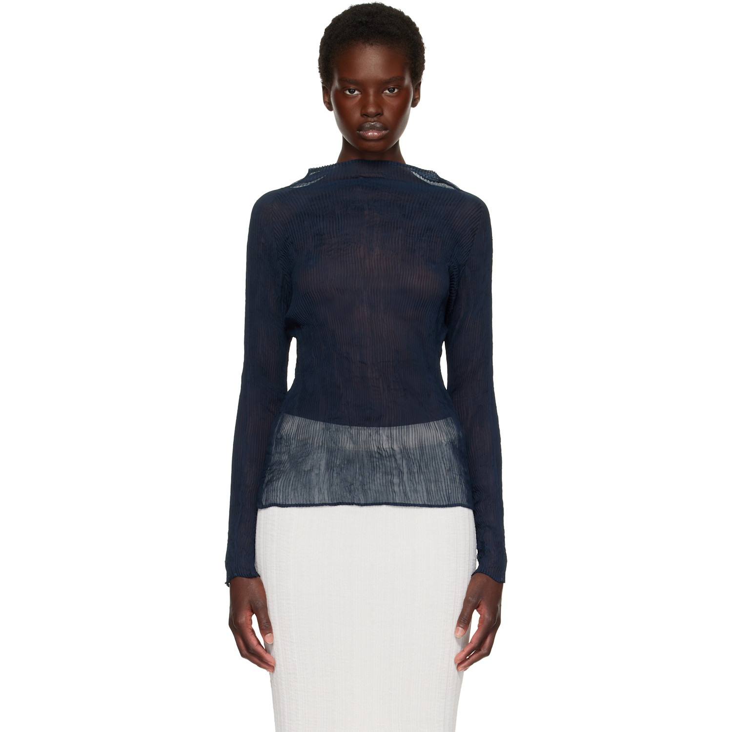 ISSEY MIYAKE Navy Chiffon Twist 1 Top