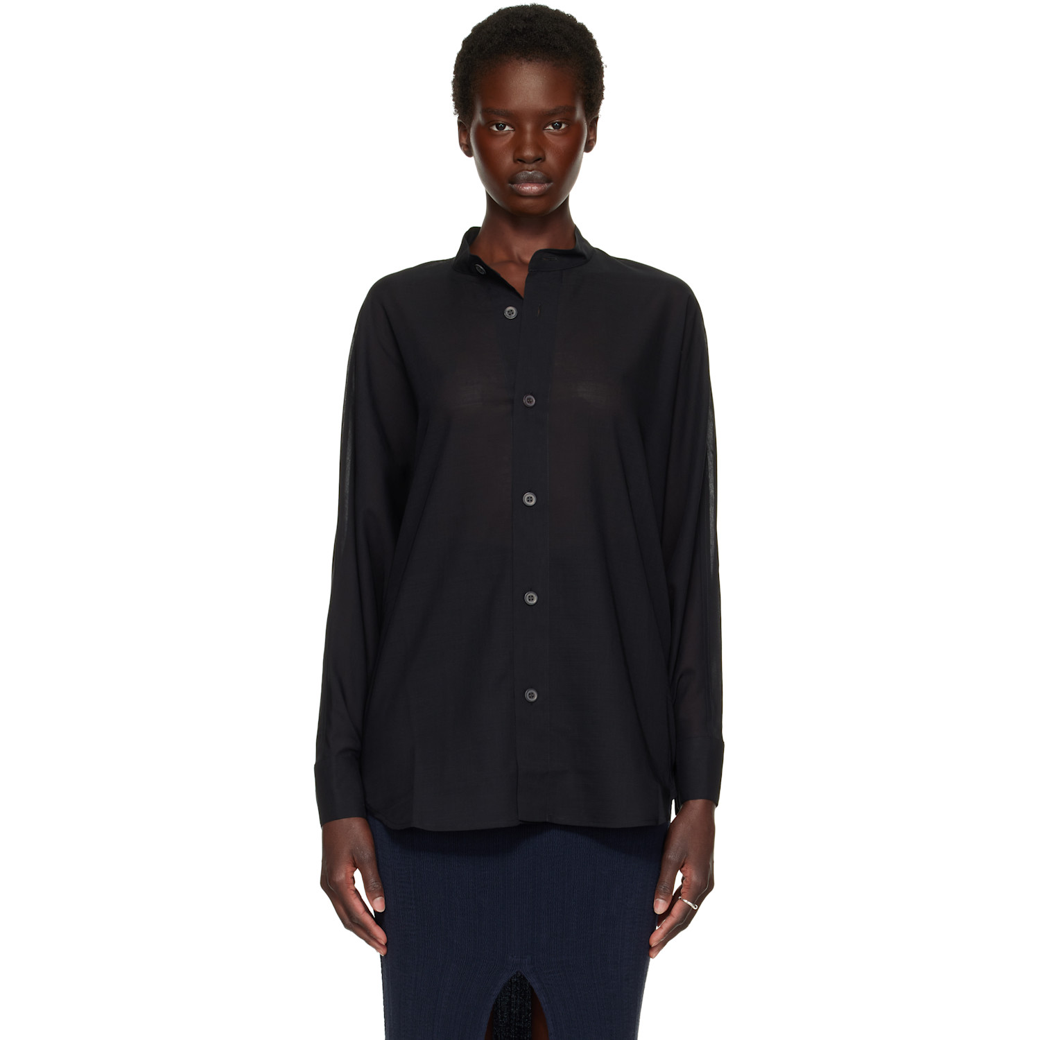 ISSEY MIYAKE Black Sheer Wool Shirt