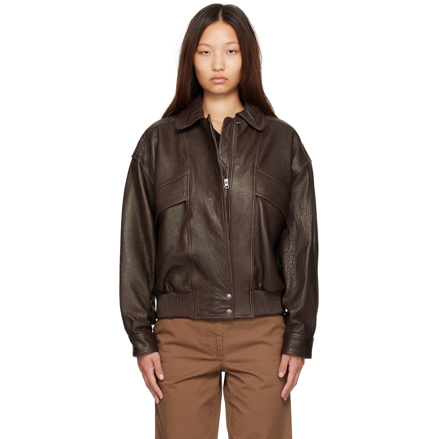 Nothing Written Brown Lambskin Bomber Jacket