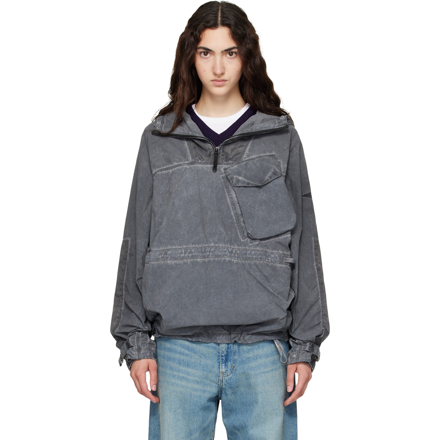 Stone Island Gray Q100035 Uneven Smerigliato & Canvas Anorak