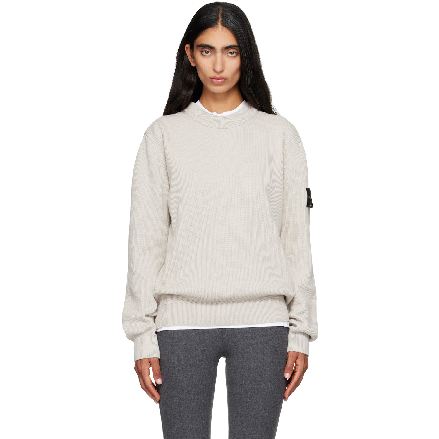Stone Island Beige 5100154 Ribbed Soft Organic Cotton Sweater