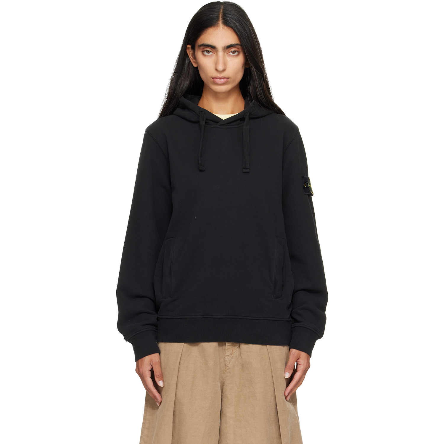 Stone Island Black 6100048 Brushed Organic Cotton Fleece Hoodie