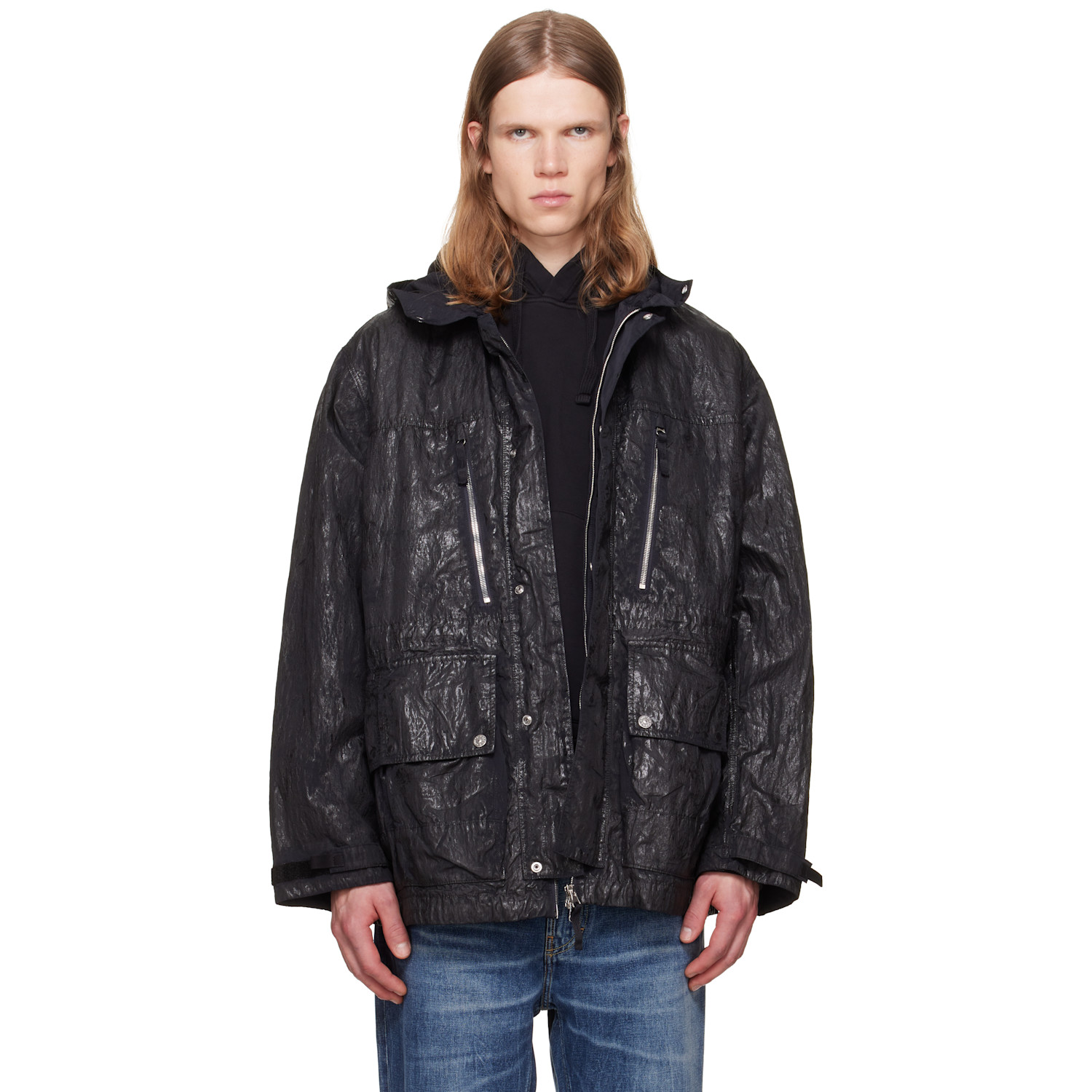 Stone Island Black Q100027 Slick Nylon Tela-TC Jacket