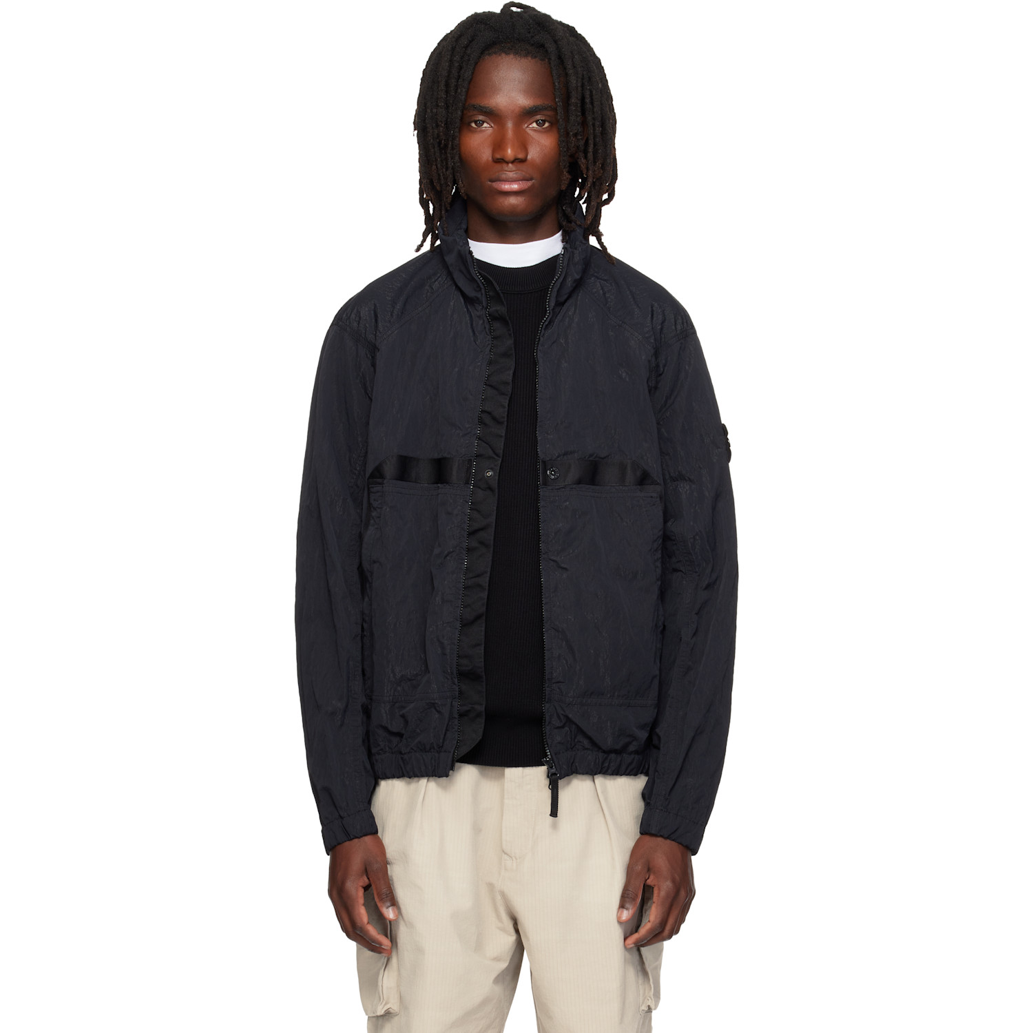 Stone Island Black Q100009 Warp Rib Nylon-TC Jacket