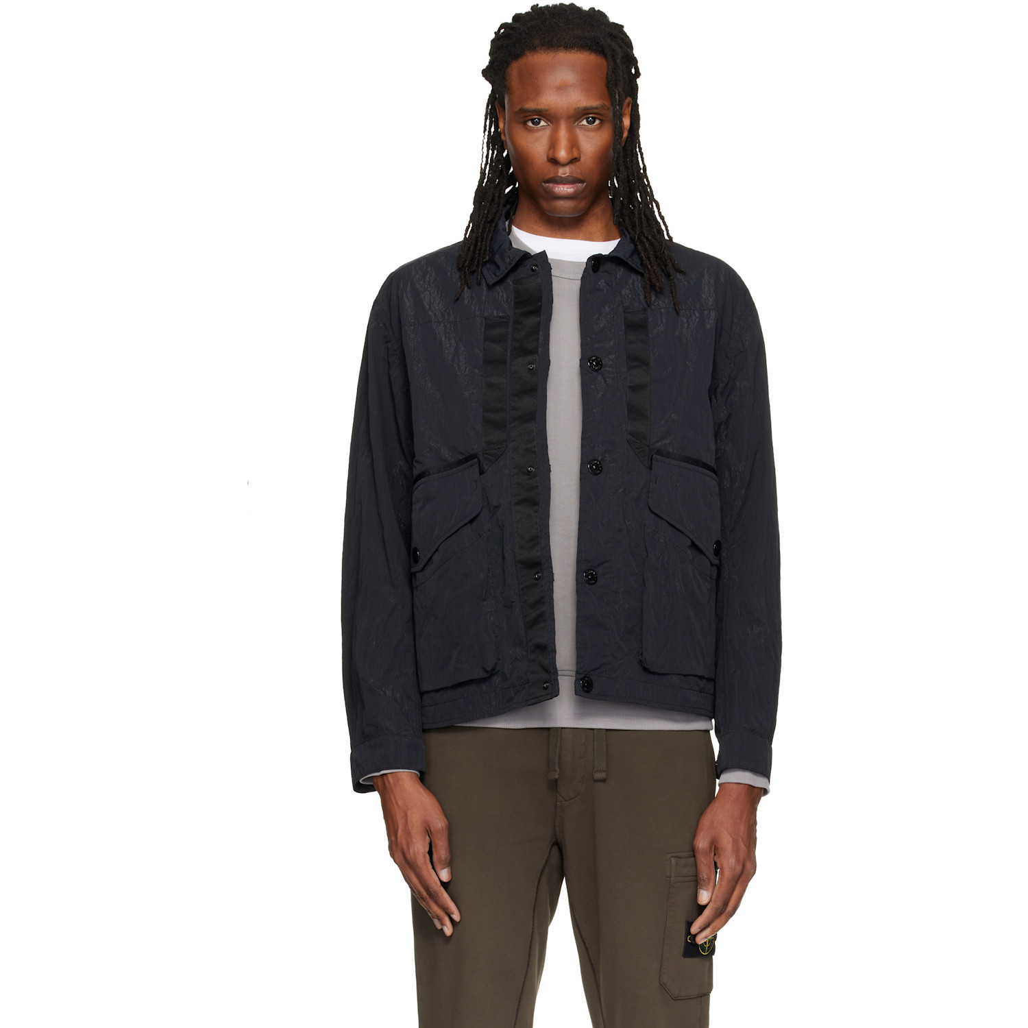 Stone Island Black Q100008 Warp Rib Nylon-TC Jacket