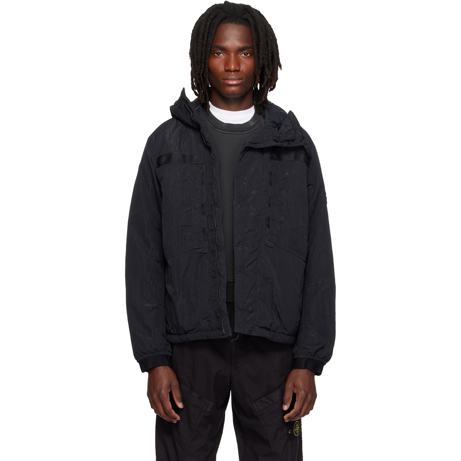 Stone Island Black Q100007 Warp Rib Nylon-TC Jacket