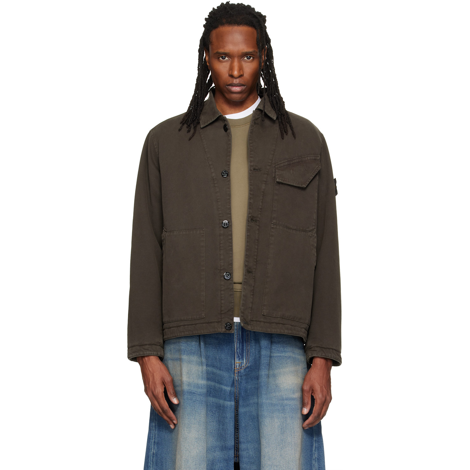 Stone Island Gray 4100048 Organic Panama Cotton Jacket