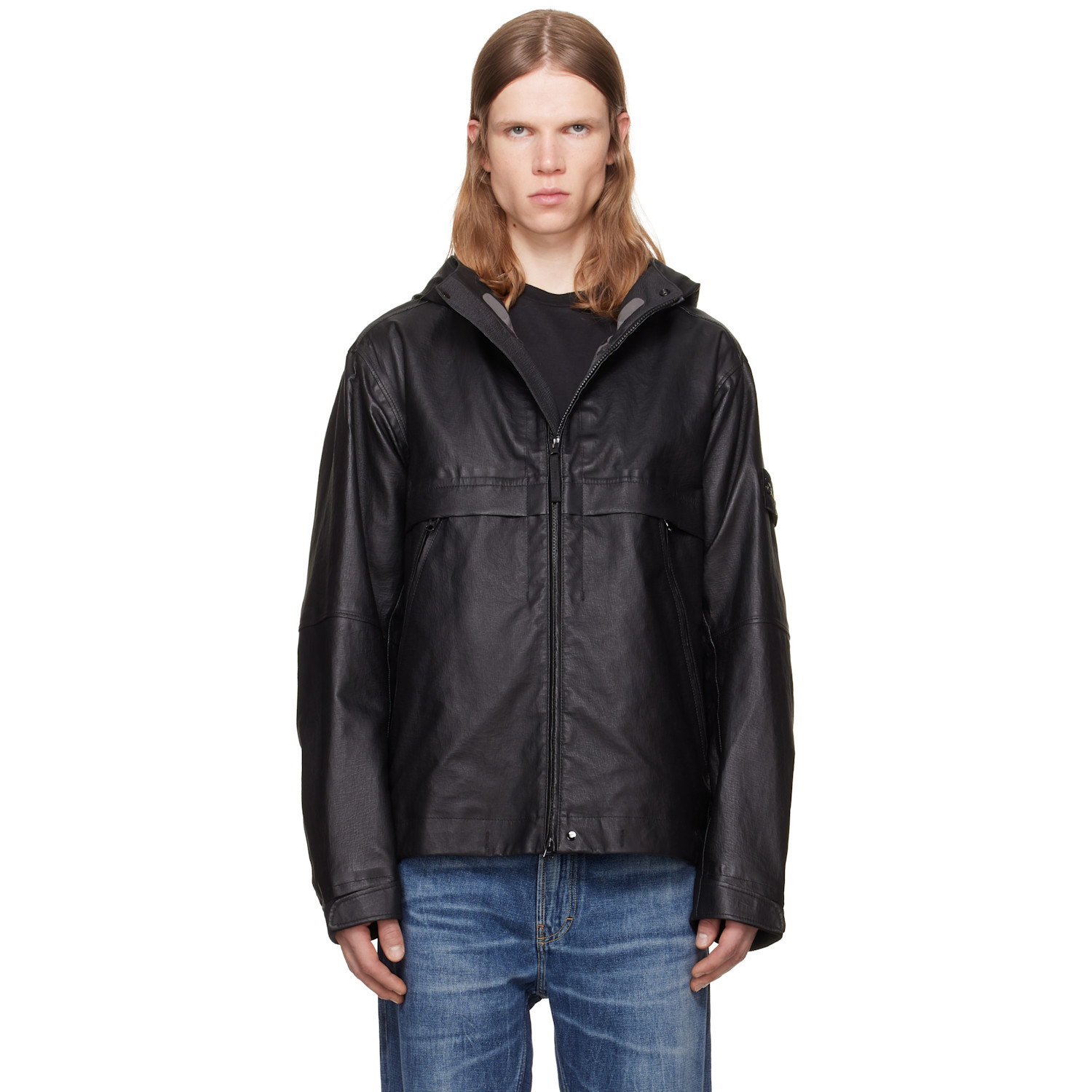 Stone Island Black 0100001 Organza Leather Jacket