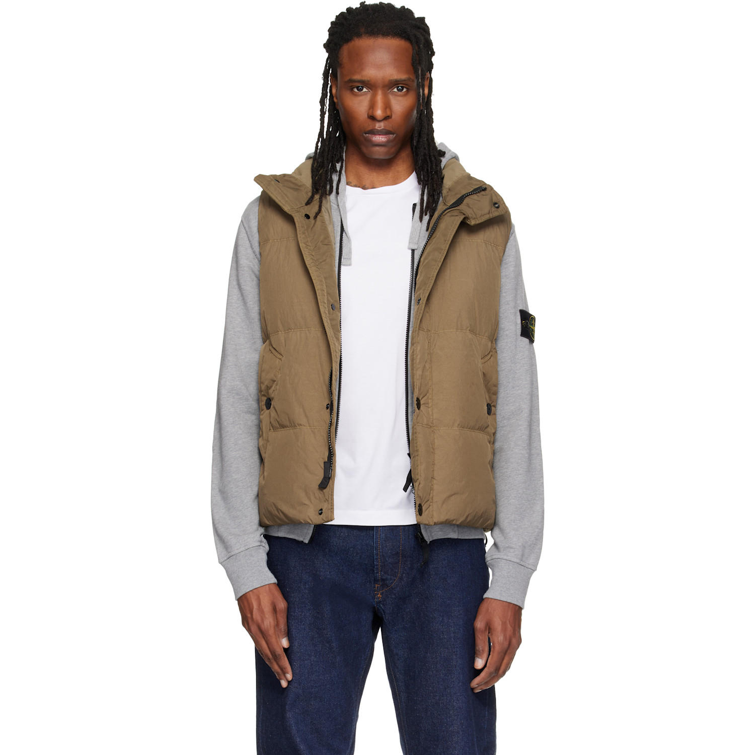 Stone Island Khaki G100010 Crinkled Reps NY Down Vest