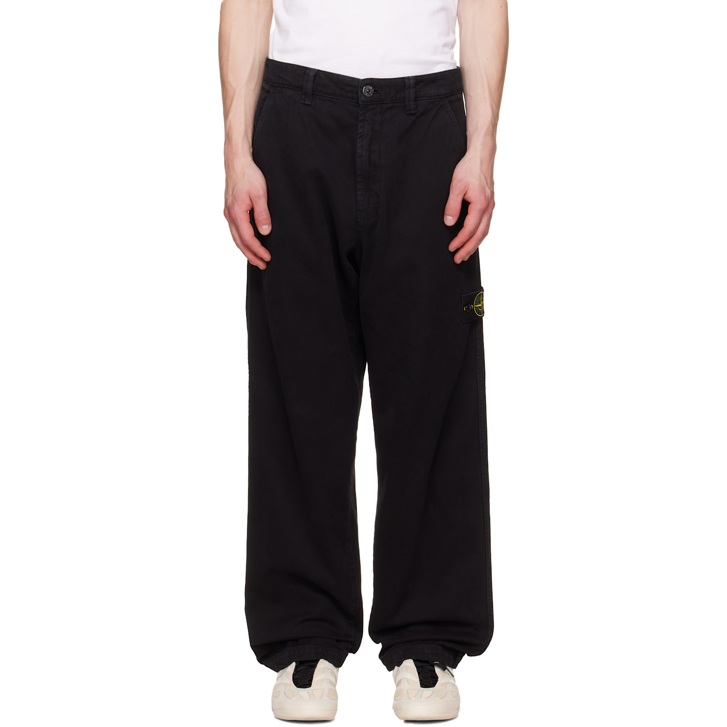Stone Island Black 3100014 Organic Panama Cotton 'Old' Effect Pants