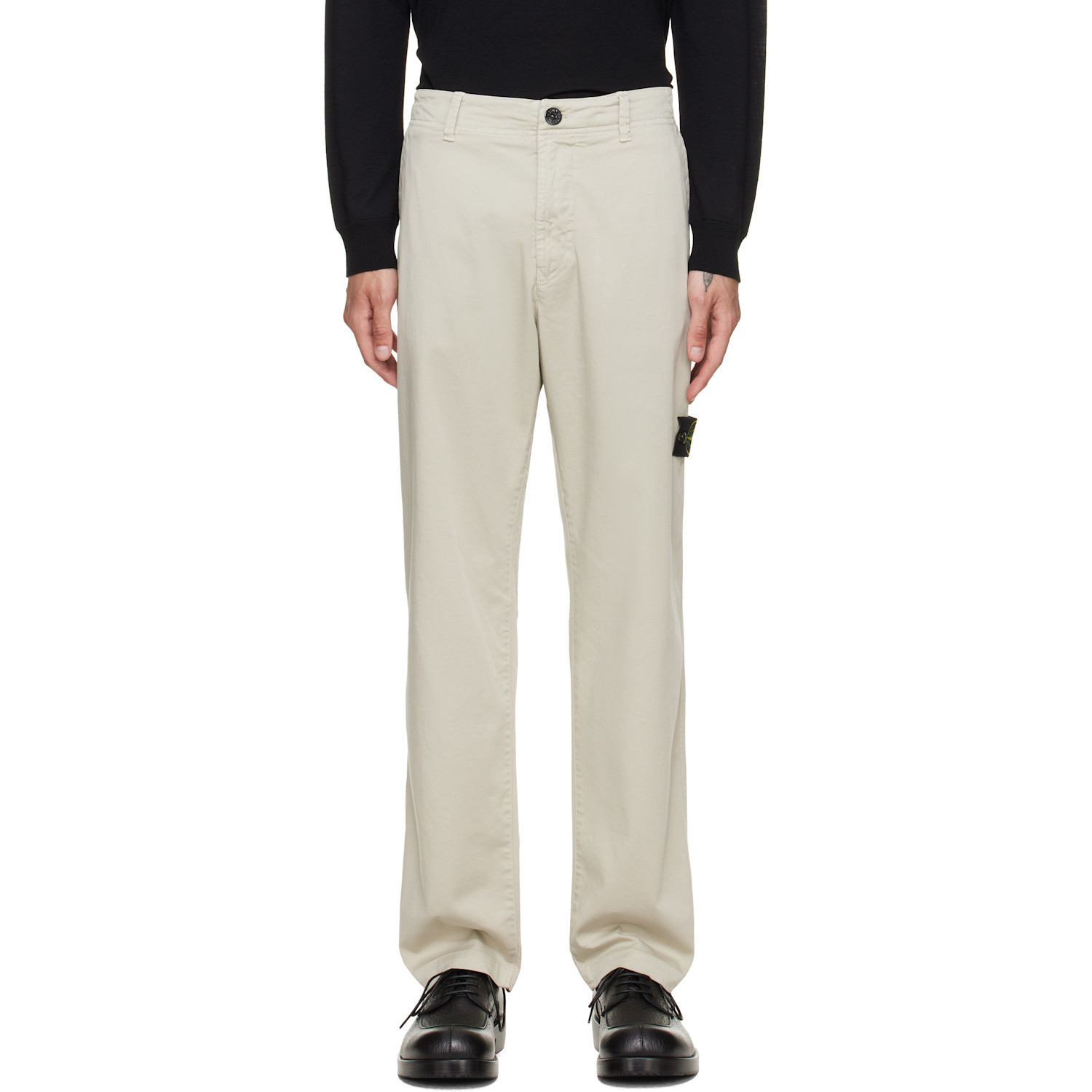 Stone Island Beige 3100012 Stretch Organic Cotton Satin Trousers