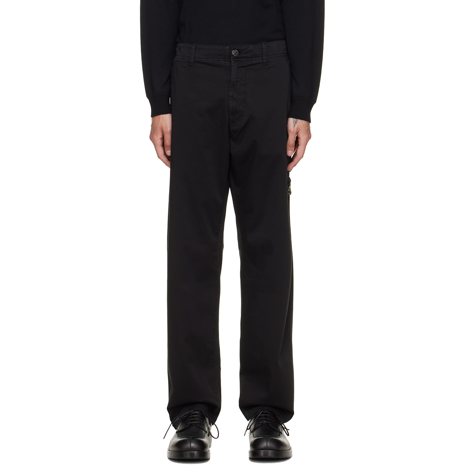 Stone Island Black 3100012 Stretch Organic Cotton Satin Trousers