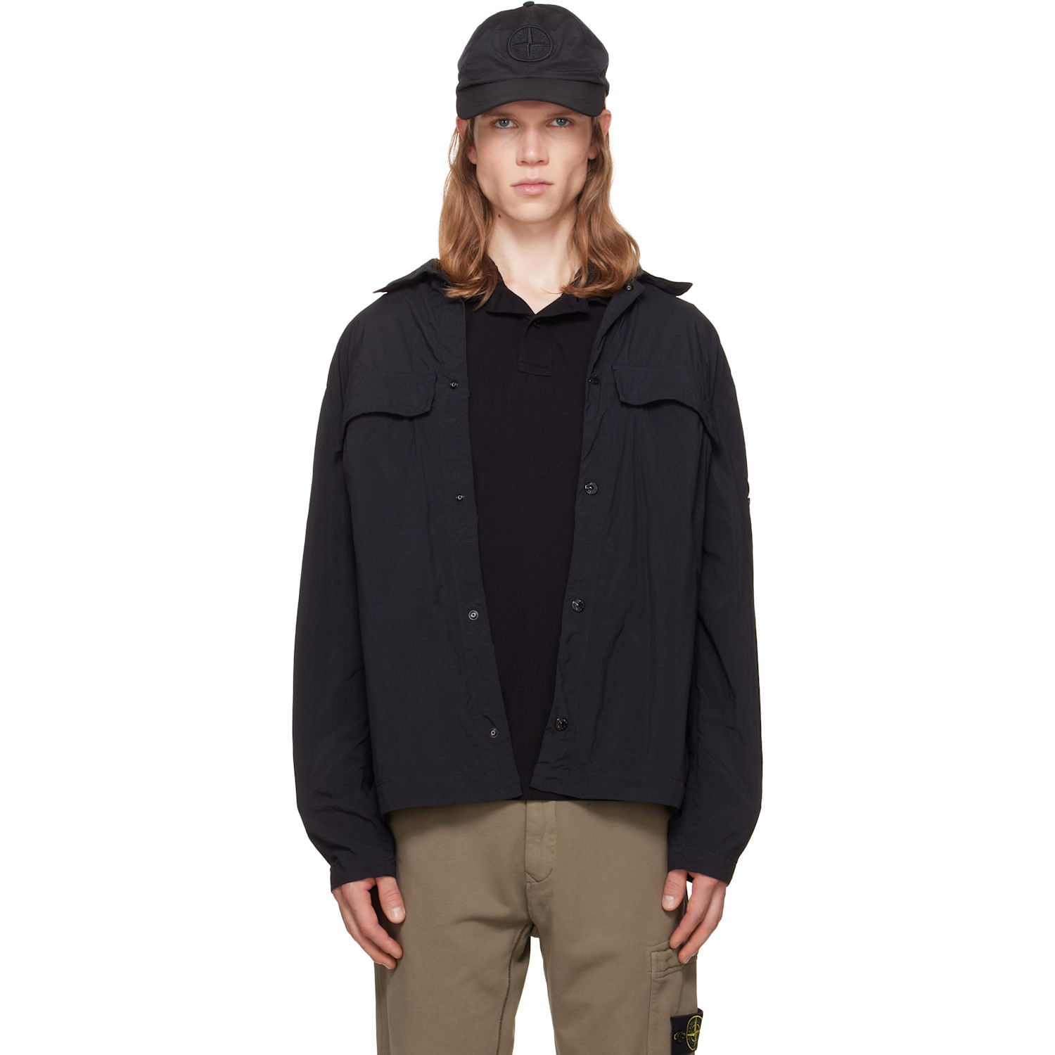 Stone Island Black Nylon Smerigliato Shost S.I. Overshirt