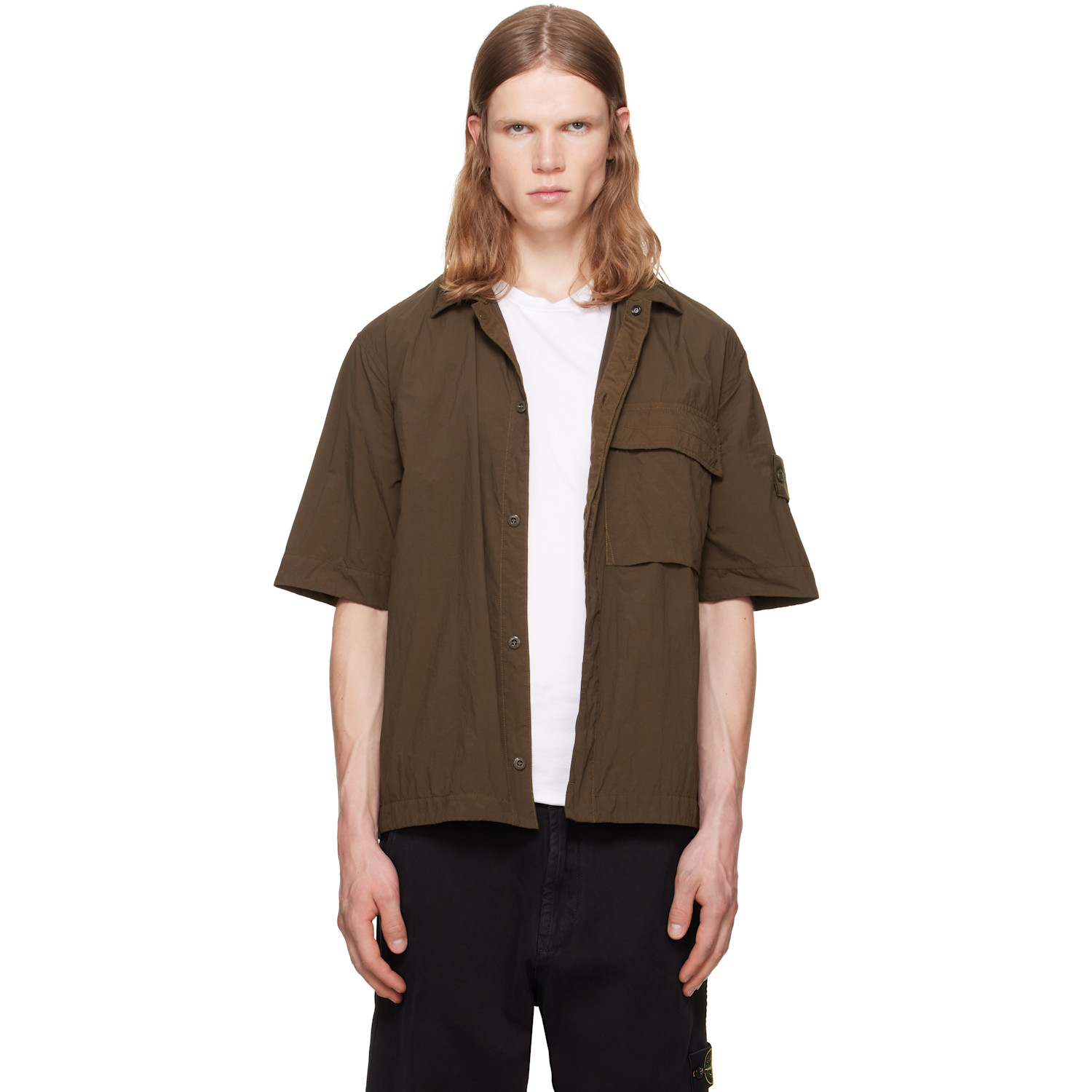 Stone Island Khaki 1200019 Nylon Smerigliato S.I. Ghost Shirt