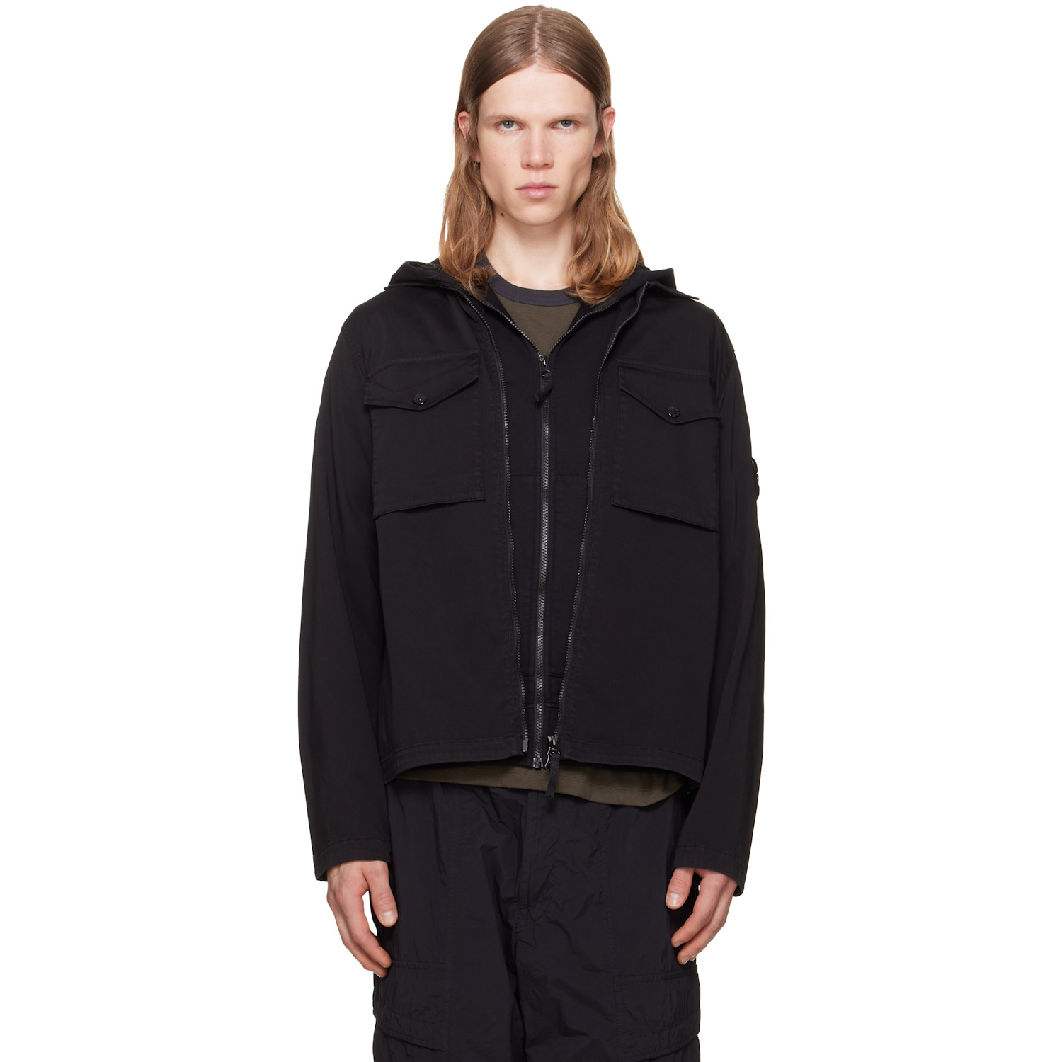 Stone Island Black 1200010 Cotton Organic Satin Overshirt