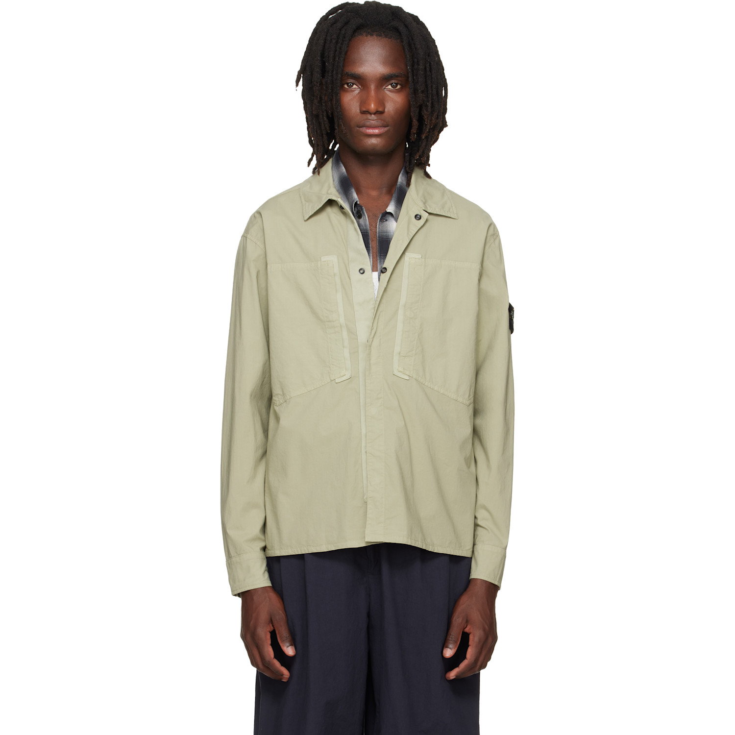 Stone Island Green 1200005 Stretch Cotton Tela 'Paracadute' Overshirt