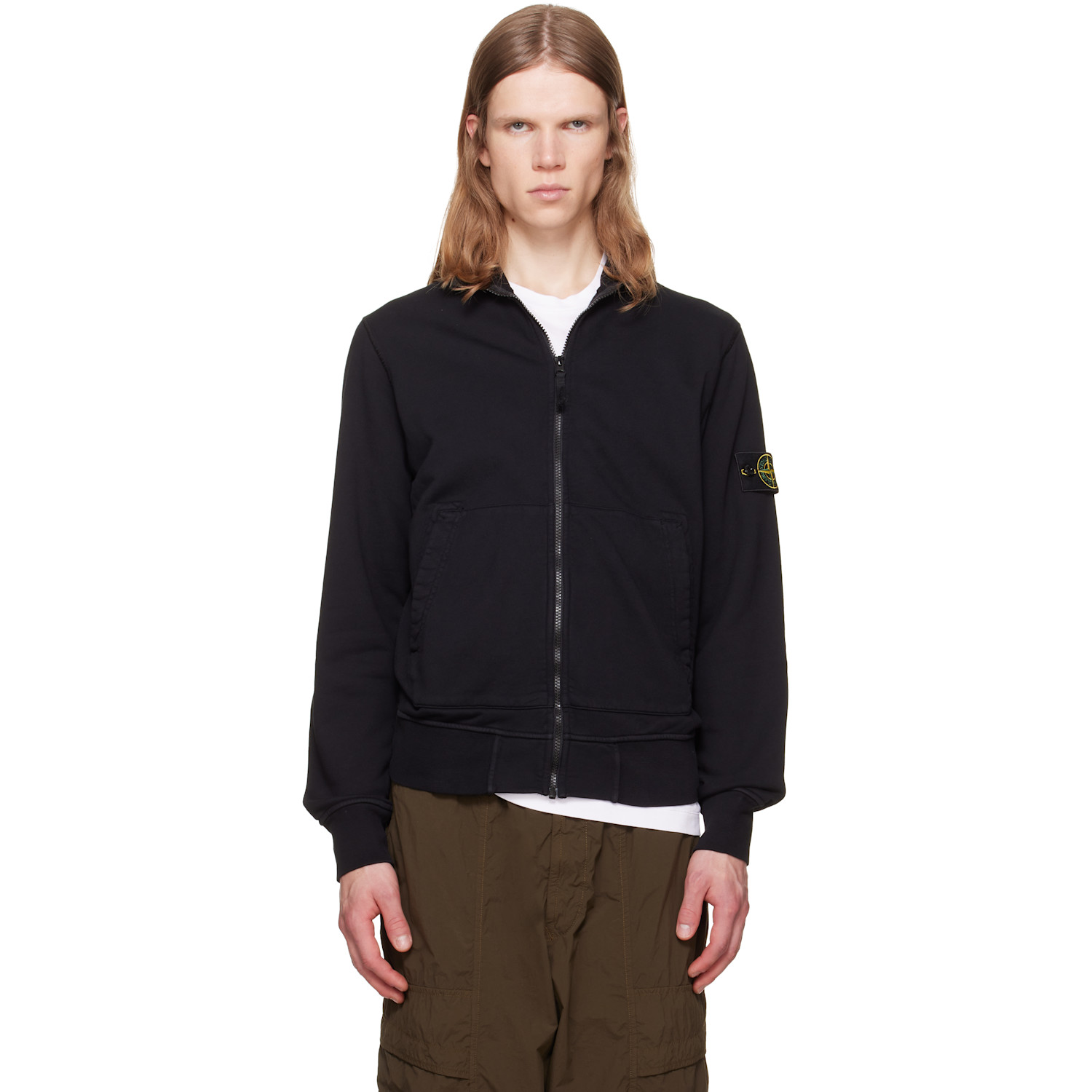 Stone Island Black 610063 Organic Cotton Fleece Sweatshirt
