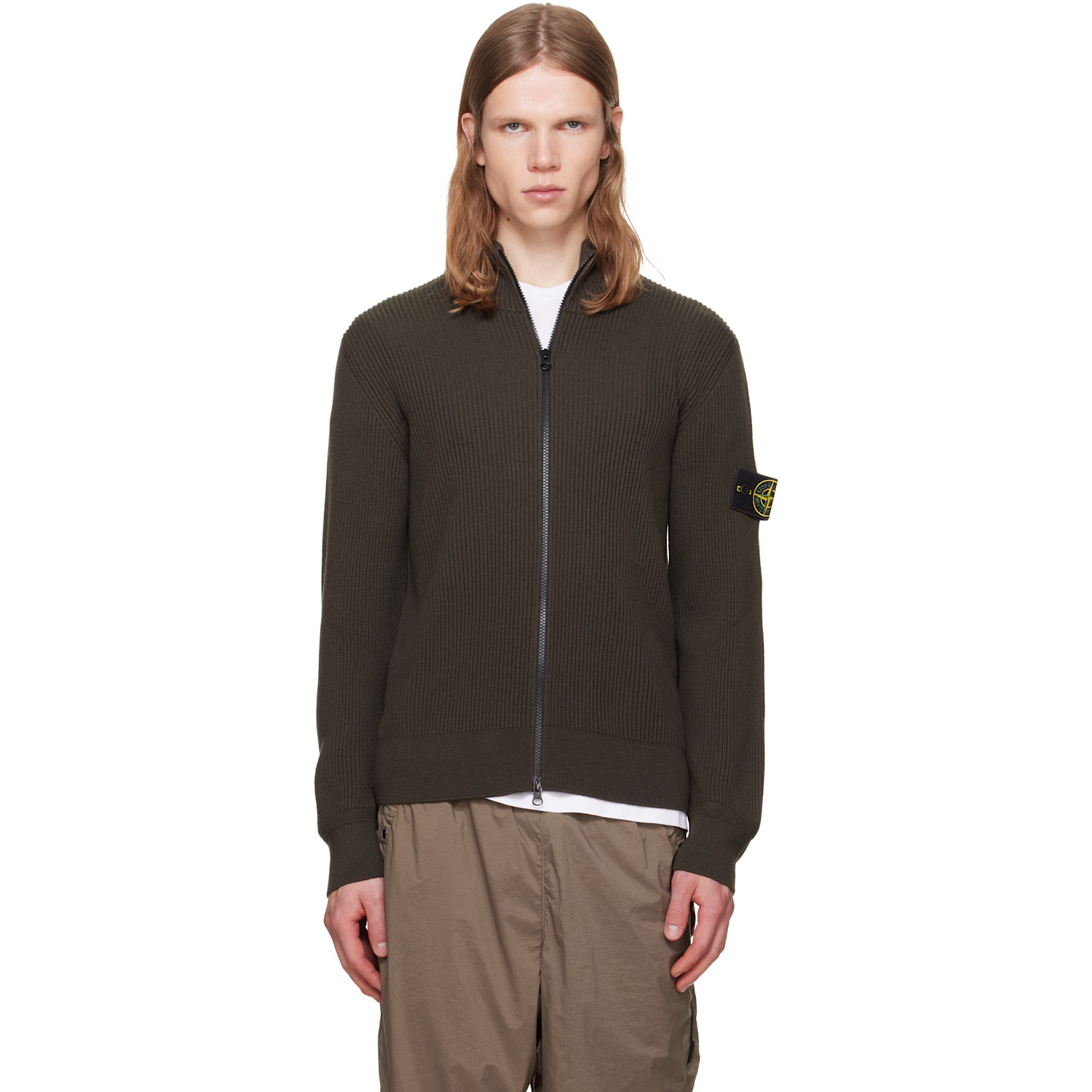 Stone Island Brown 5100017 Ribbed RWS Wool Sweatshirt