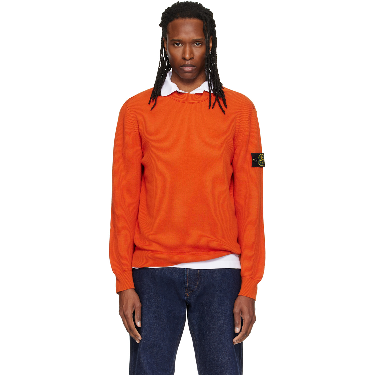 Stone Island Orange 5100154 Ribbed Soft Organic Cotton Sweater