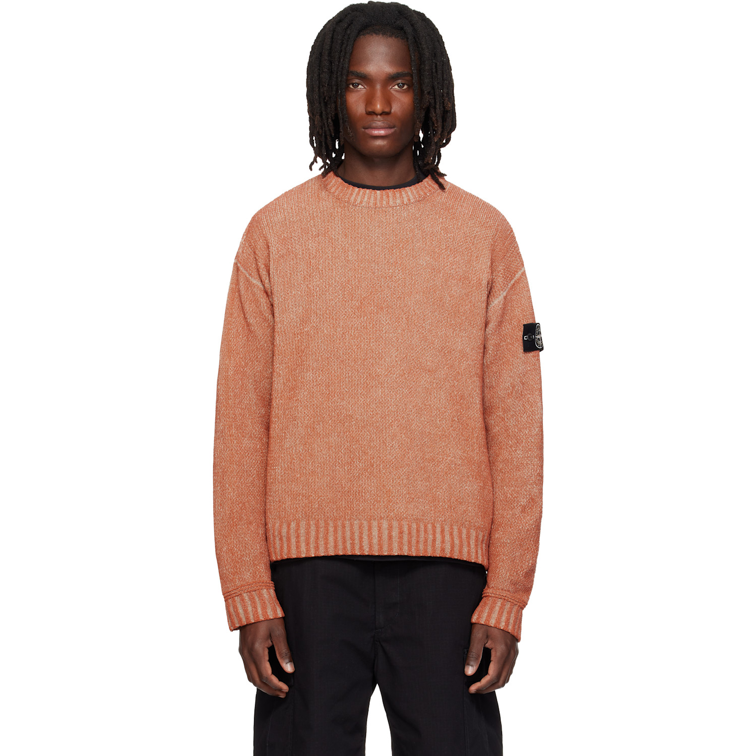 Stone Island Orange 5100016 Treated Cotton Chenille Sweater