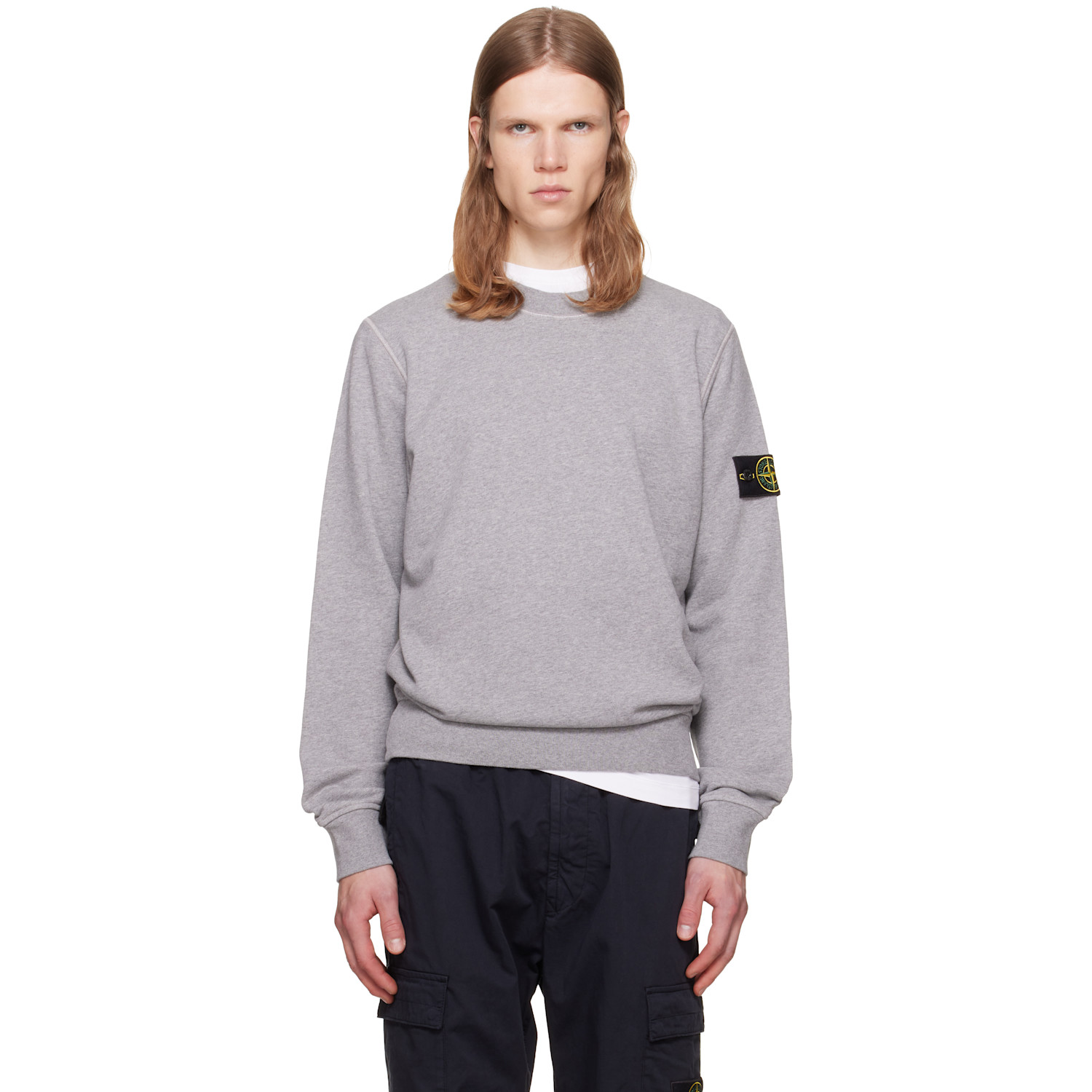 Stone Island Gray Organic Cotton Fleece Sweatshirt