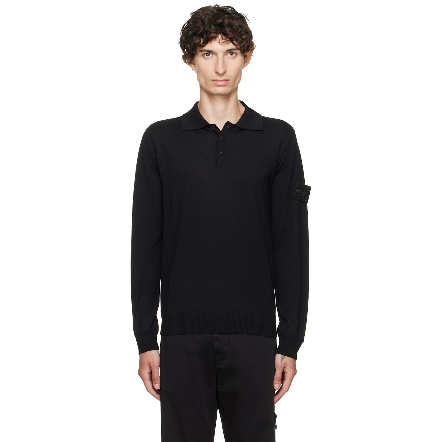 Stone Island Black 5100076 Light Pure RWS Wool_S.I. Ghost Polo