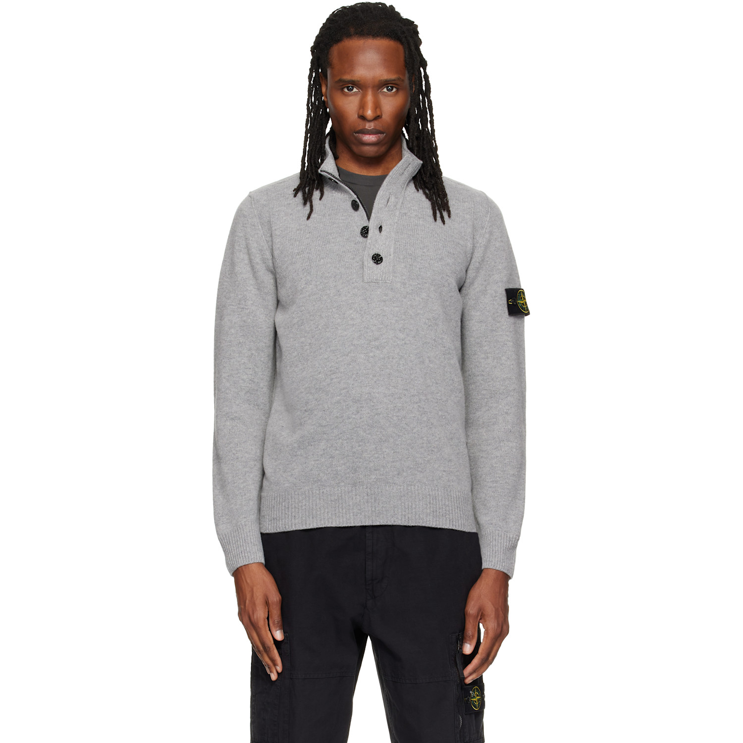 Stone Island Gray 5100040 Lambswool Polo